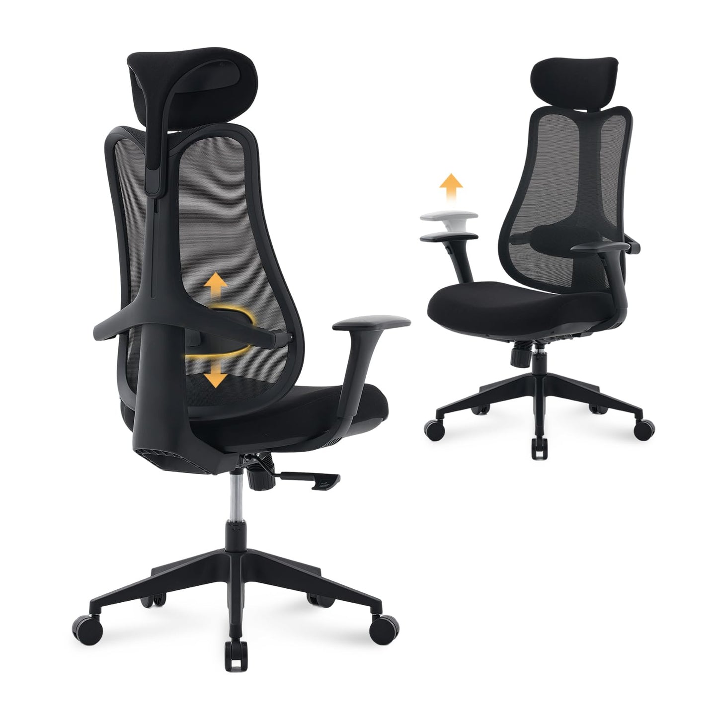 Nouhaus Fluido Ergonomic Office Chair, High Back Mesh Computer Chair w/Height Adjustable Lumbar Support, Backrest & Headrest, Dynamic Back Support, 3D Armrests, Home Office Desk Chairs Comfy (Black)