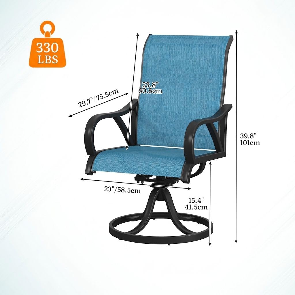 DWVO Swivel Patio Rockers Set of 2, Blue Outdoor Swivel Chair with Textilene Fabric, 360° Swivel Rocking Chair for Deck Garden, Heavy Duty Swivel Patio Chair, 330LBS Capacity