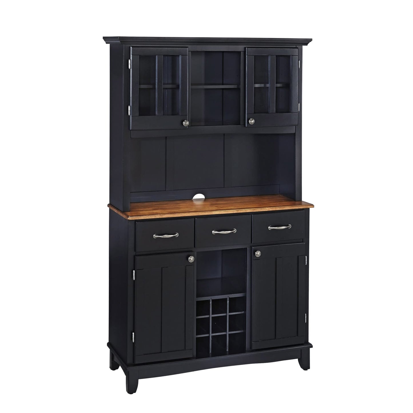 Homestyles Buffet of Buffets Black Storage Hutch with Wood Top