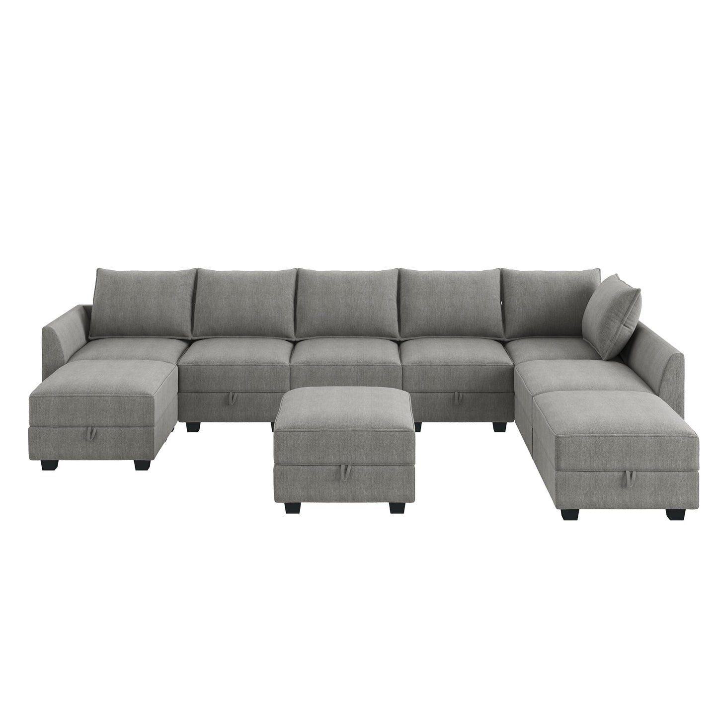 HONBAY Oversized Modular Sectional Sofa with Storage Seats Reversible Couch with Ottomans U Shaped Modular Sectional Couch for Living Room, Grey