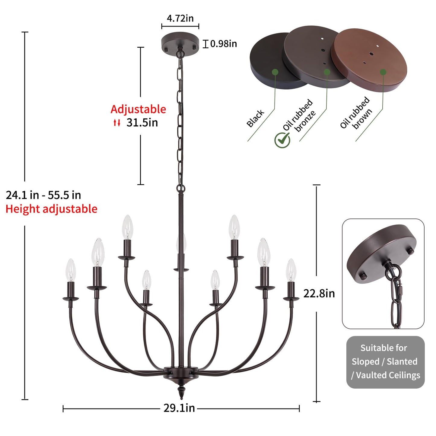 Rviezza 9-Light Farmhouse Chandelier, Oil-Rubbed Bronze, Metal, 2-Tier Design for Dining Room, Living Room, Kitchen