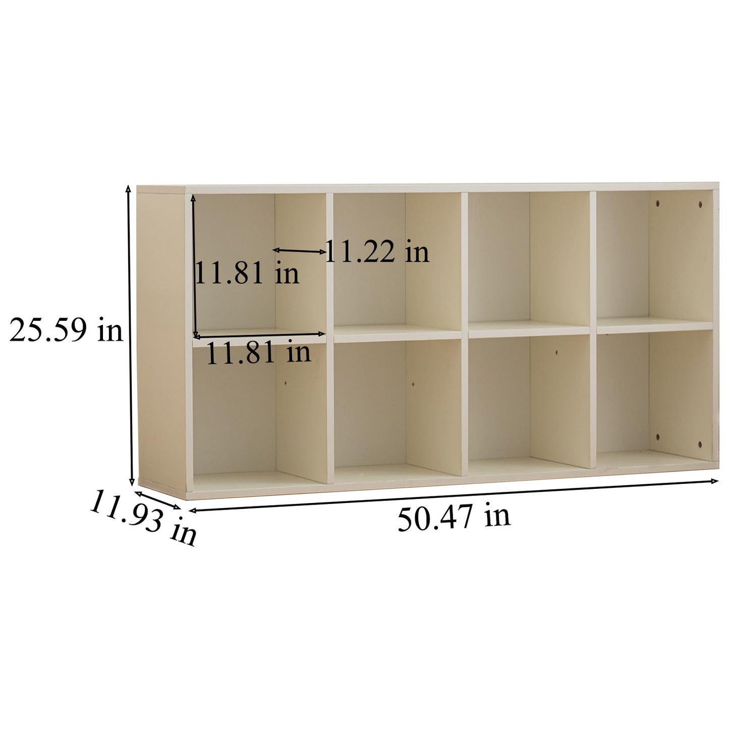 Wood 8-Compartment Storage Cabinet 8-Cube Storage Cabinet Organizer Wooden Cubby Bookshelf White 2 tier Open Cabinet Qquare Cubby Shelf for Home Office Living Room (8-Cube, 11 in Shelf Opening)