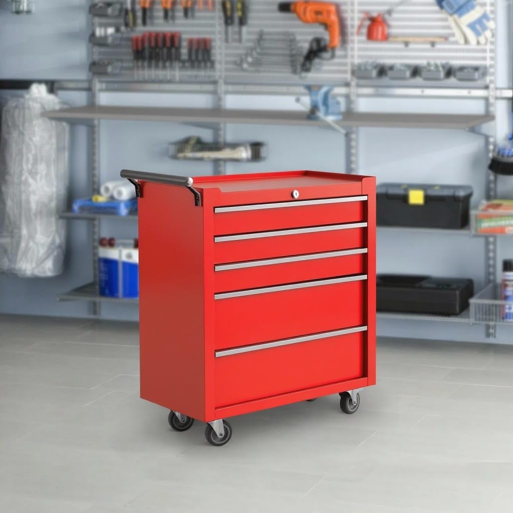 Rolling Tool Chest, 5 Drawers Tool Storage Cabinet with Wheels, Portable Tool Cabinet Organizer with Locking System & Drawer Liners,Universal Lockable Wheels, Tool Storage Cart for Garage, Workshop