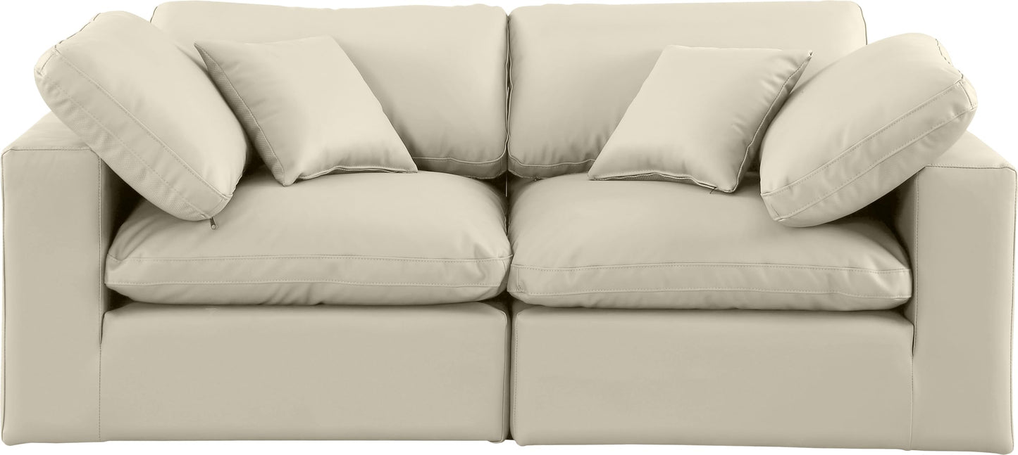 Meridian Furniture 188Cream-S80 Comfy Collection Modern | Contemporary Upholstered Modular Sofa with Soft Cream Vegan Leather, Fiber-Filled, 80" W x 40" D x 34.5" H, Cream