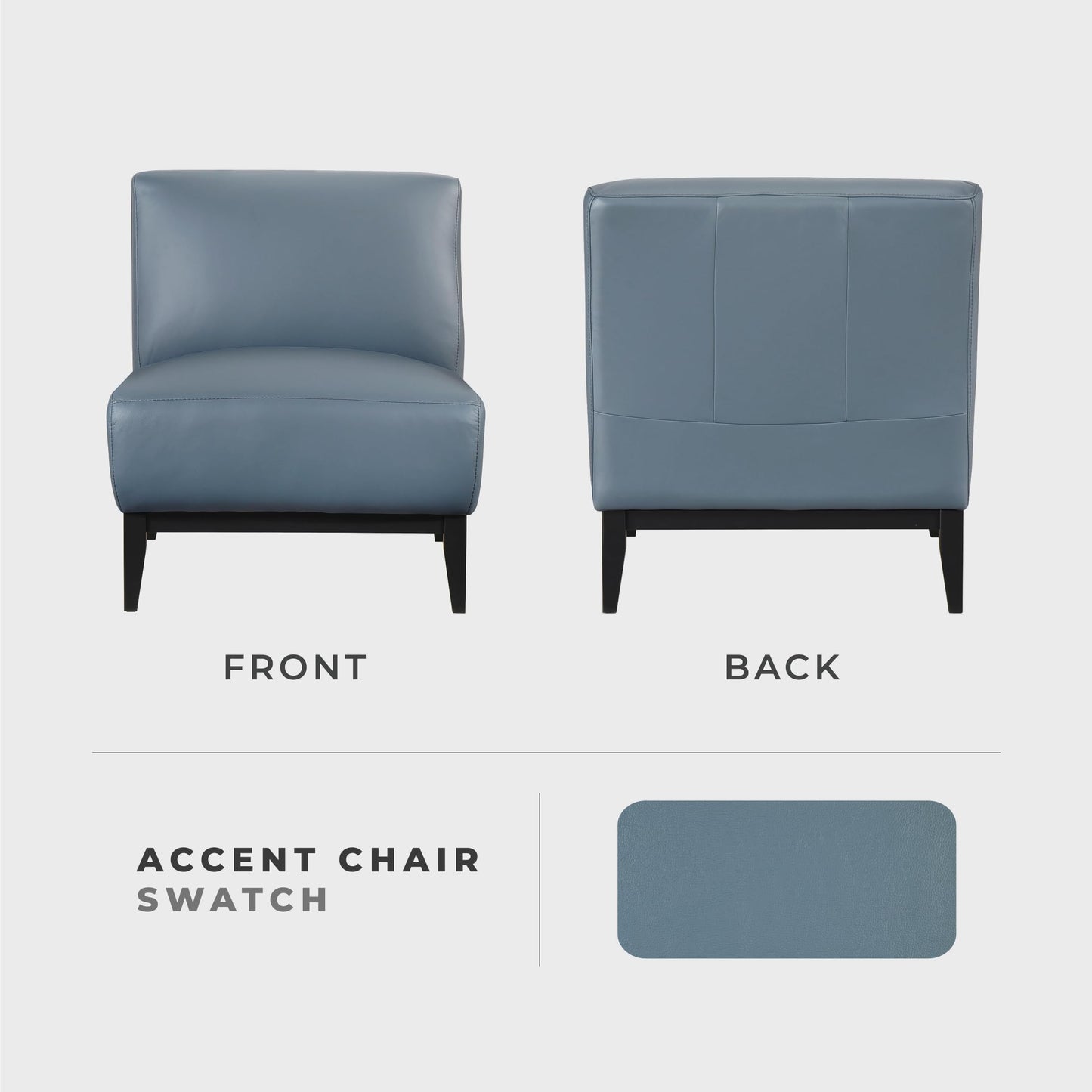 Lexicon Modern Living Room Leather Accent Chair, Luxury Genuine 100% Top Grain Leather Upholstered Armless Chair, Comfortable Seat, Black Solid Wood Legs for Bedroom/Office, Easy Assembly, Blue