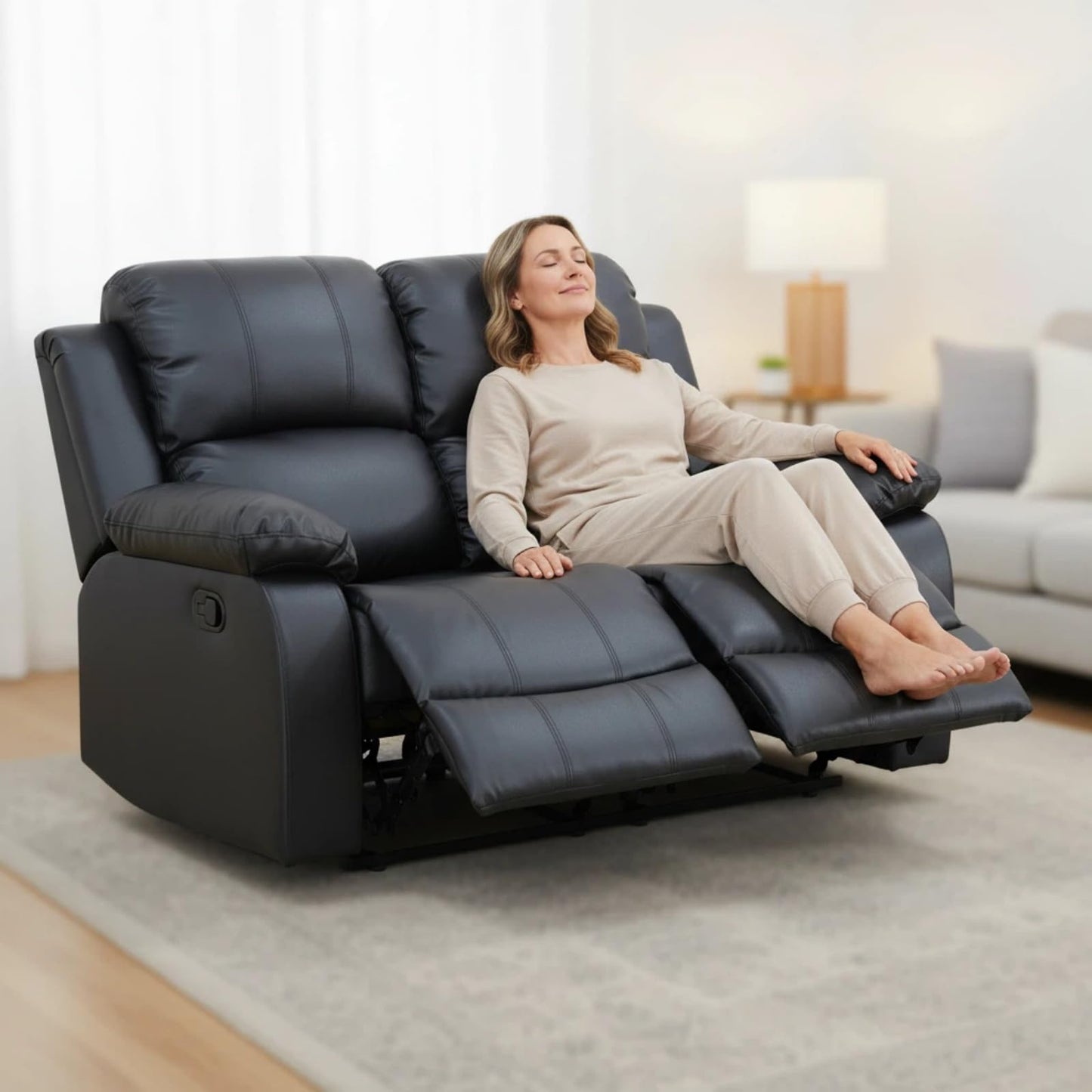 Trygoal Manual Recliner Sofa Set, Leather Reclining Living Room Furniture Set, Adjustable Backrest Reclining Loveseat Sofa and a 3 Seater Couch Furniture Set for Living Room, Home Theater, Black