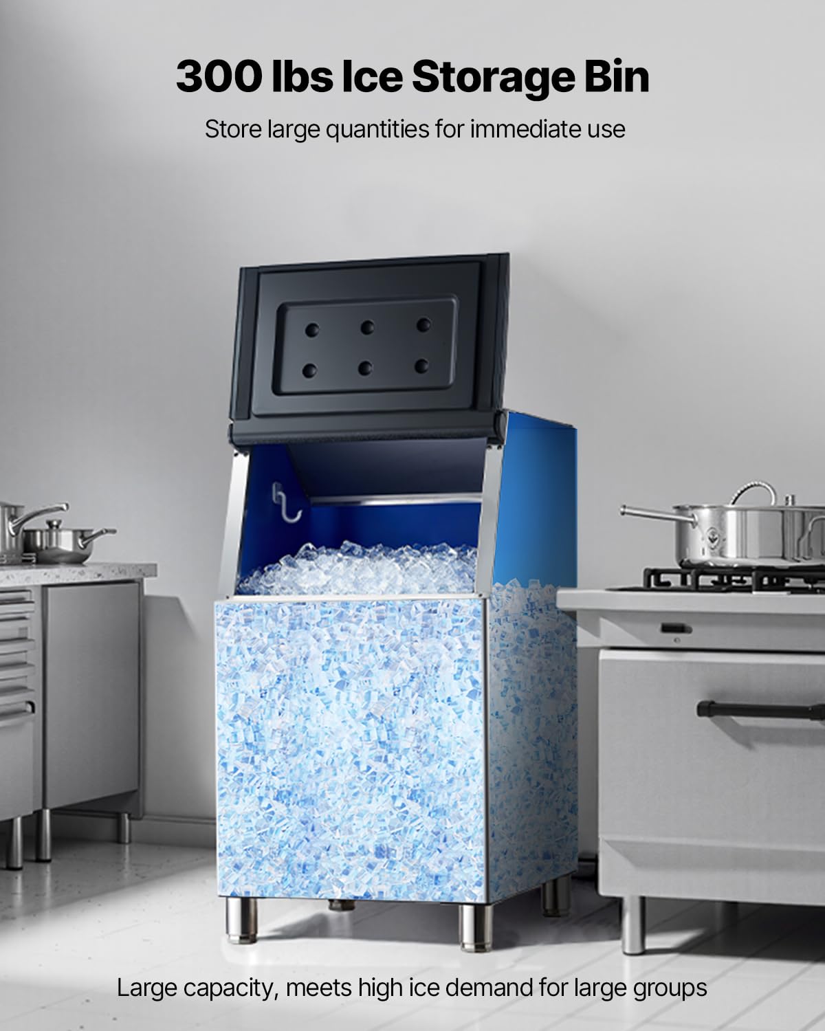 VEVOR Commercial Ice Maker Storage Bin, 300 LBS Capacity Stainless Steel Ice-Bin, Commercial Ice Storage Bin with Adjustable Anti-Slip Rubber Feet, Suitable for Restaurant, Hotel and Beverage Shops