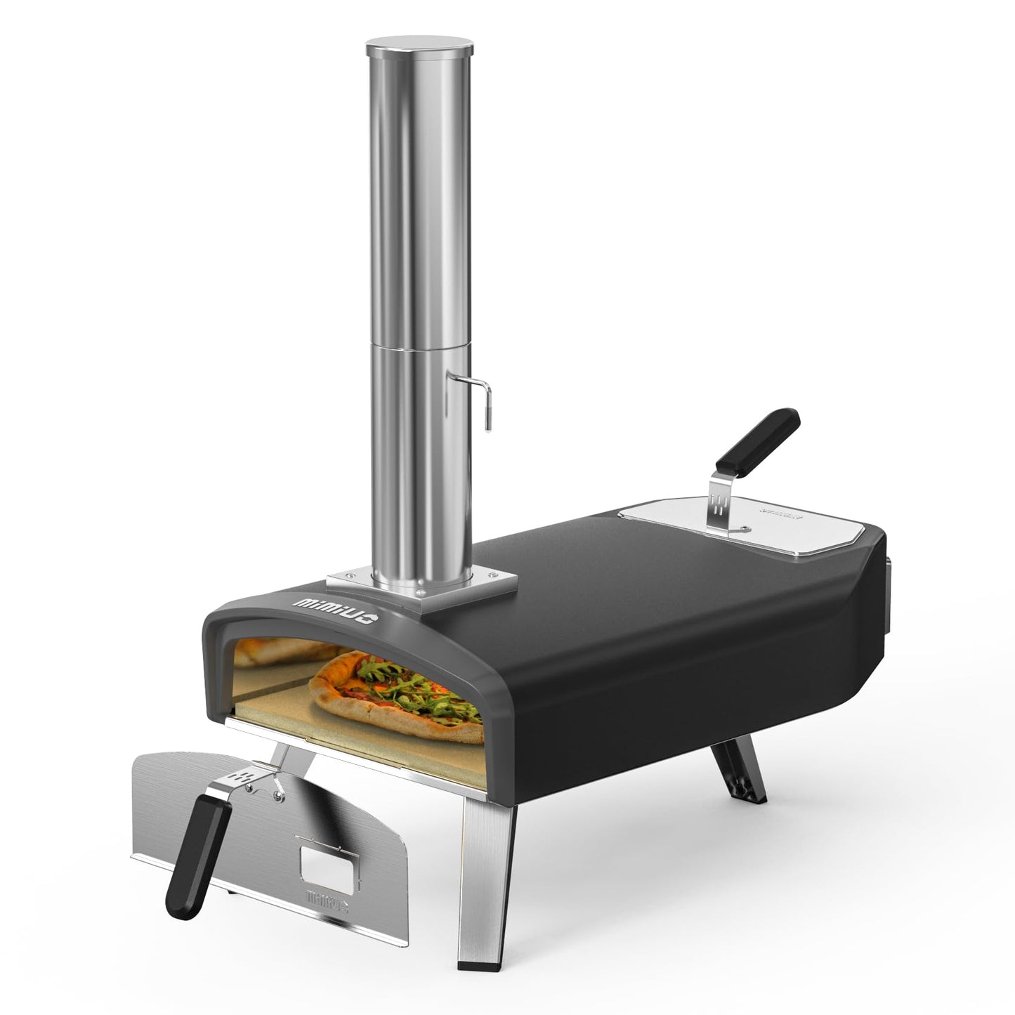 Mimiuo Outdoor Pizza Oven 12“ Wood Charcoal Fired Pizza Oven with Square Pizza Stone, Portable Pizza Stove for Outside Backyard Camping Picnics