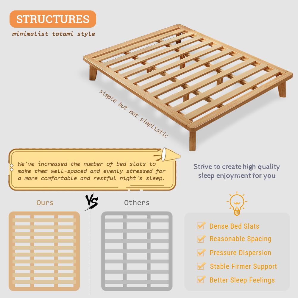 NELYE Full Platform Bed Base - 14 Inch Solid Wood Mattress Foundation with Support Slats and Legs, Full-Size Rubberwood Simple Bed Frame