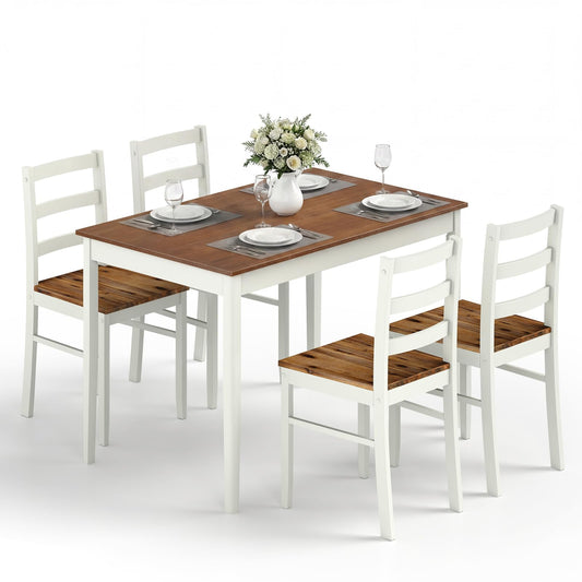 Giantex 5-Piece Dining Table Set for 4, 45" Rectangular Kitchen Table and Chairs Set with Solid Rubber Wood Legs, Space Saving Dinette Set for Small Space, Breakfast Nook, Restaurant (Rustic Brown)