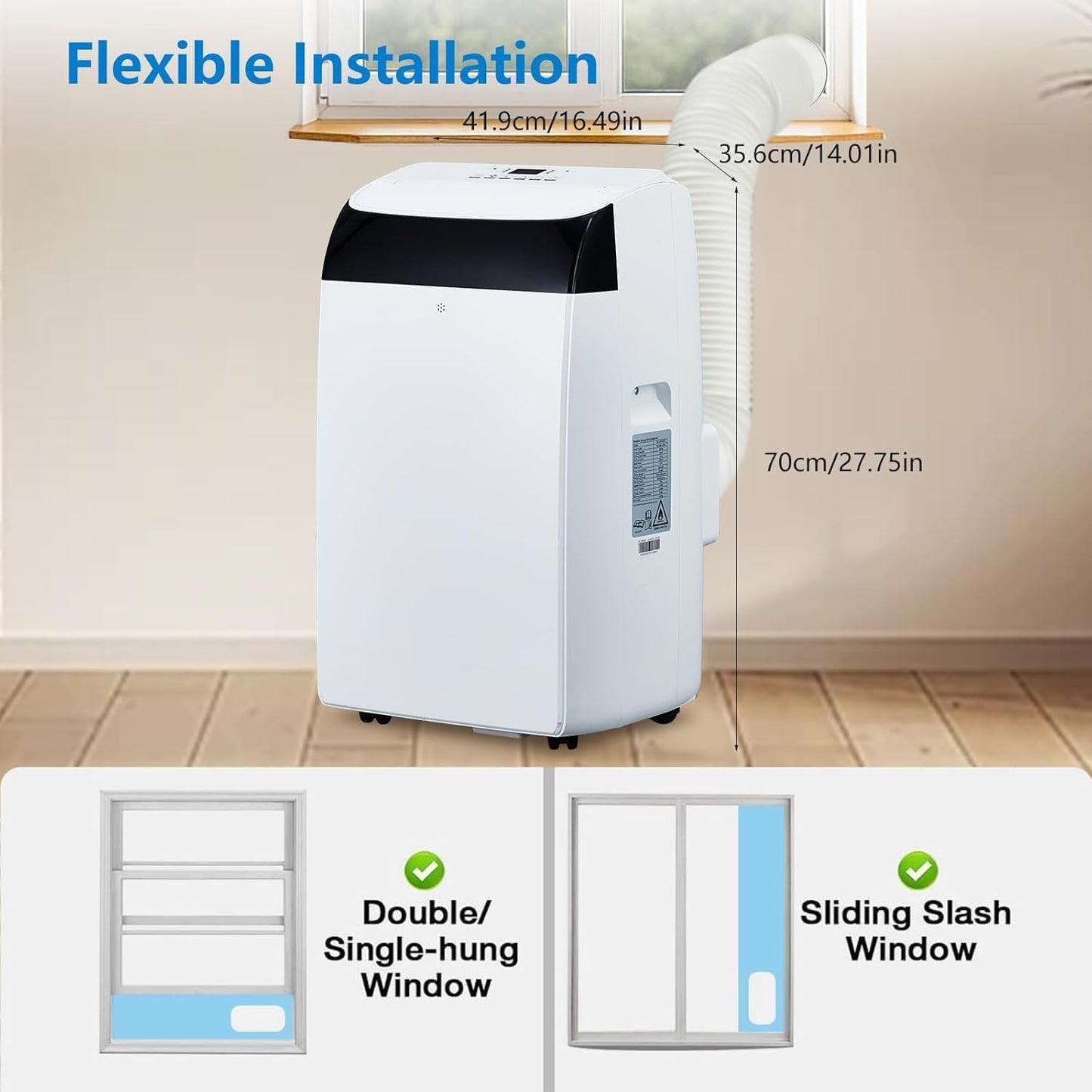 14,000 BTUPortable AC，3-in-1 Cooling/Dehumidifier/Circulation System for 750 Sq.Ft，51dB Ultra-Quiet with 3-Speed, Auto Oscillation & 24H Smart Scheduler for Bedroom, Office & Commercial Spaces