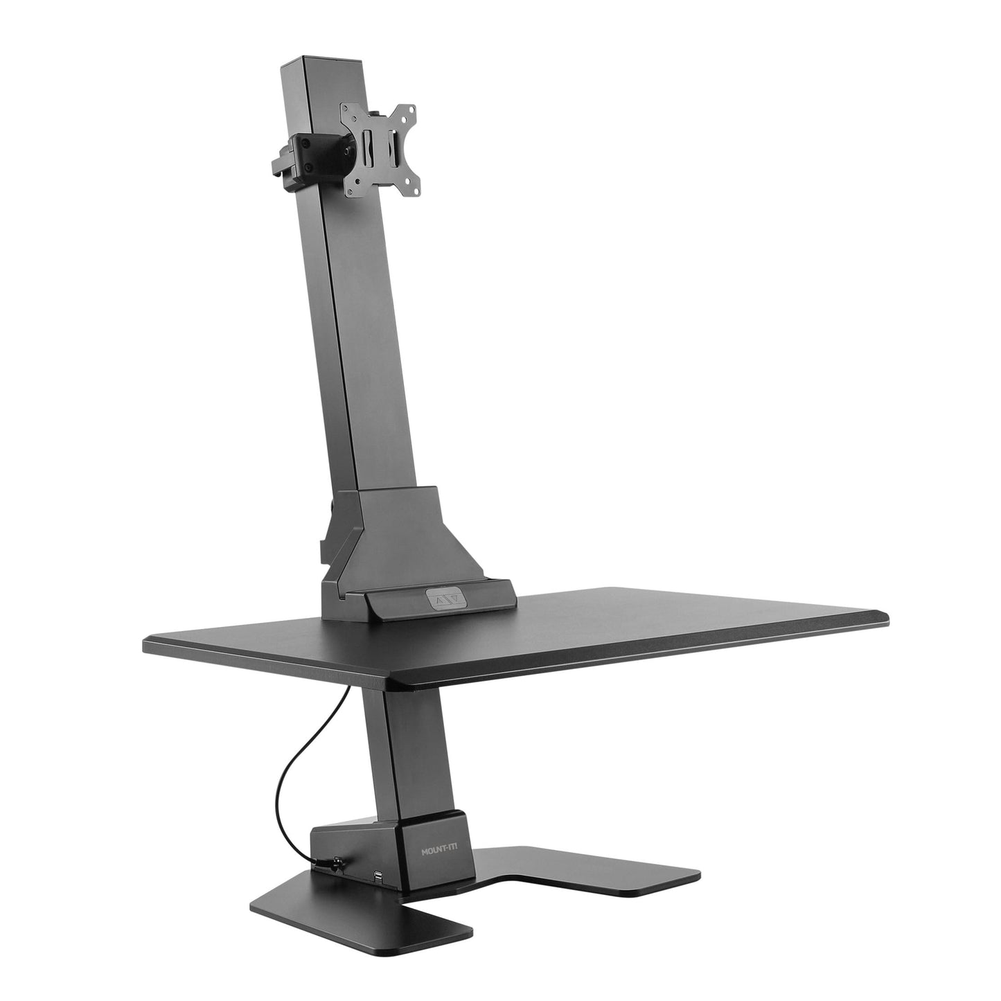 Mount-It! Electric Standing Desk Converter - Motorized Sit-Stand Desk Riser with Monitor Mount, Standup Powered Desktop Lift for Single Monitor up to 32", 28" Wide Keyboard Tray, Adjustable Height
