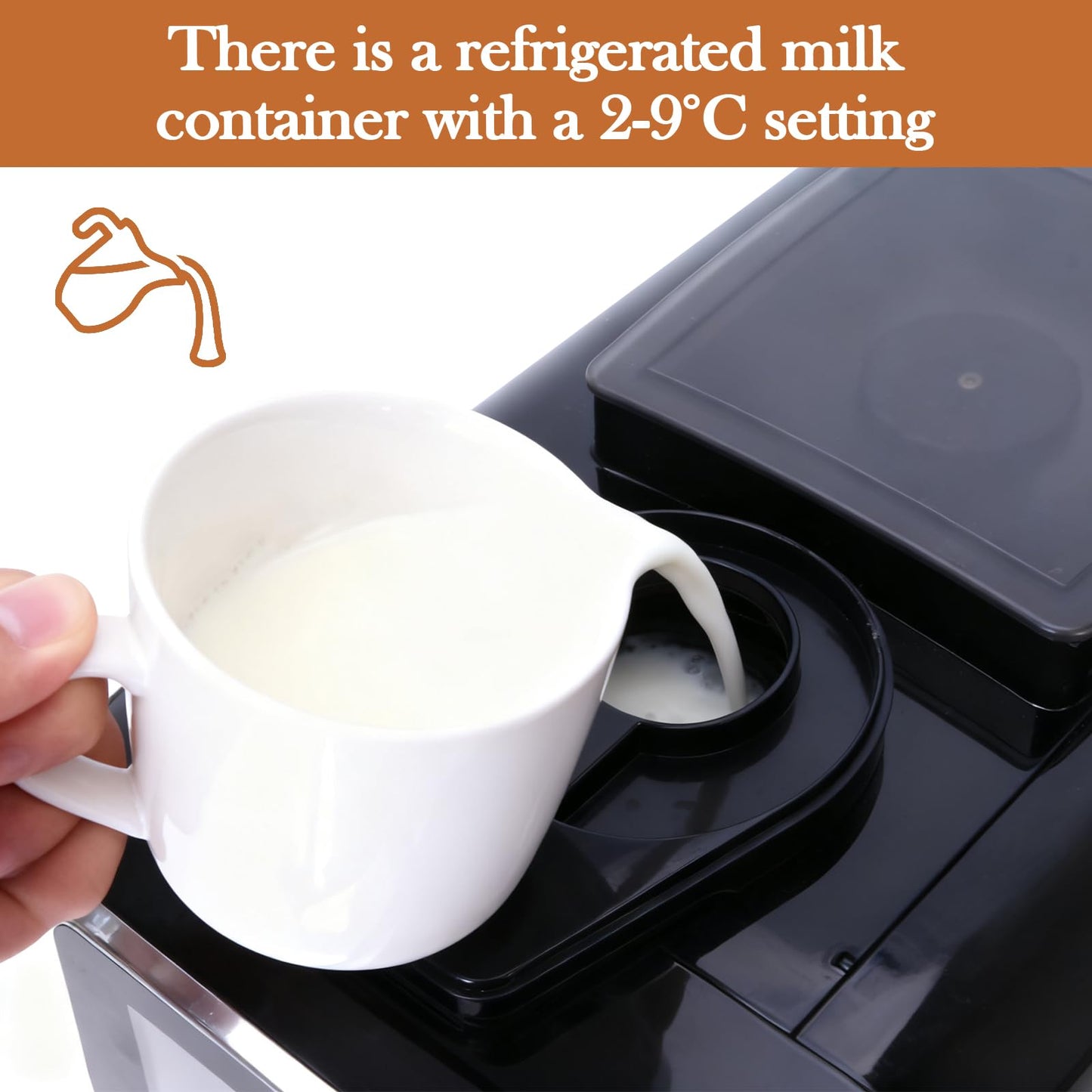 BUSBYR Fully Automatic Espresso Coffee Machine with Milk Cooler 4.3" Touchscreen Dual Heating 11 One Touch Beverages Adjustable Grinder & Milk Frother WiFi Smart Control