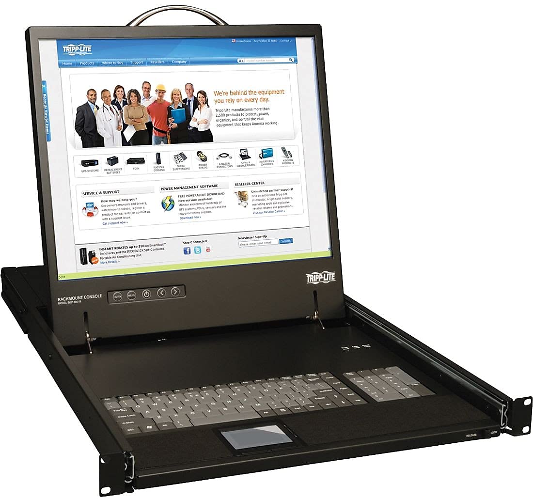 Tripp Lite Rack Mount KVM Console, 19 inch LCD Display Monitor, Touch Pad, 0-9 Numeric Keypad, 1URM, 120/240 VAC, 1-Year Warranty (B021-000-19)