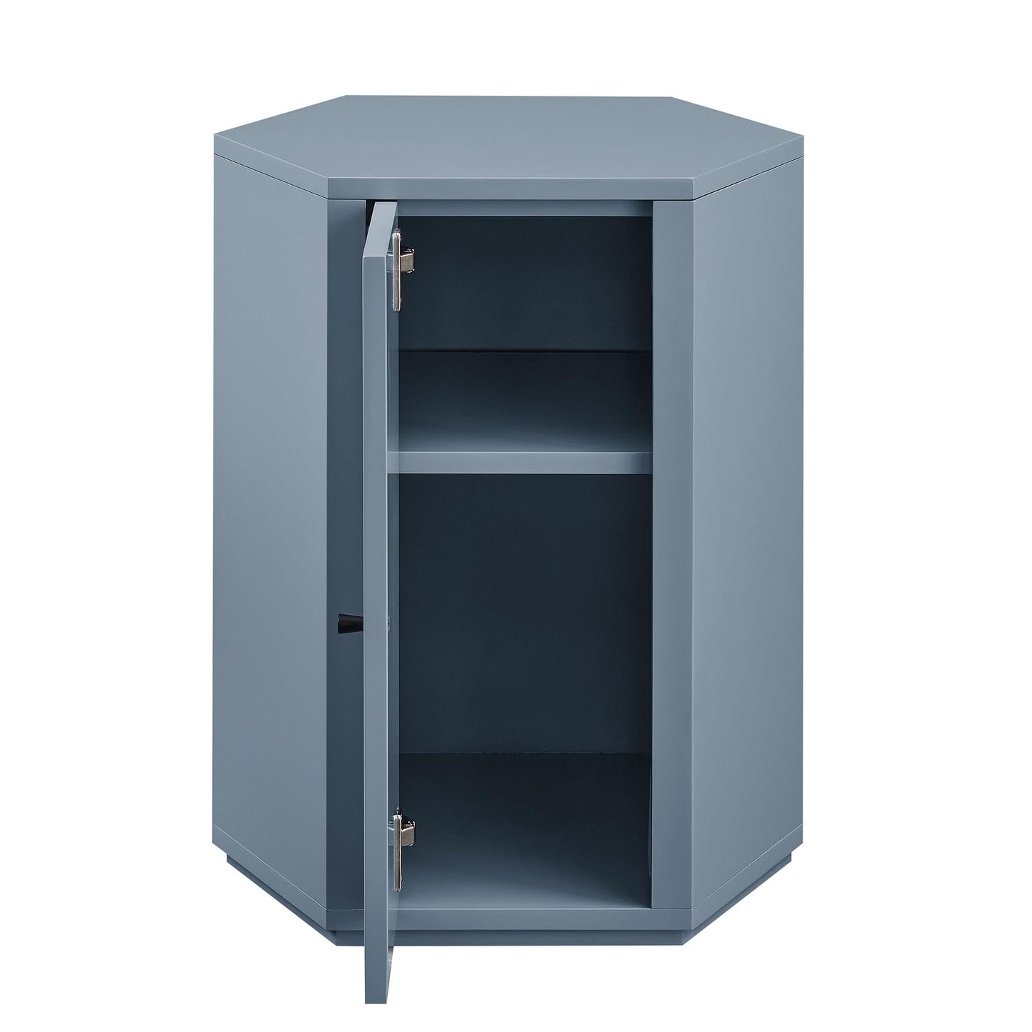 Modway Kade Solid Wood Side Table in Stillwater Blue – Modern Faceted Nightstand – Geometric End Table with Cabinet Storage and Interior Shelf