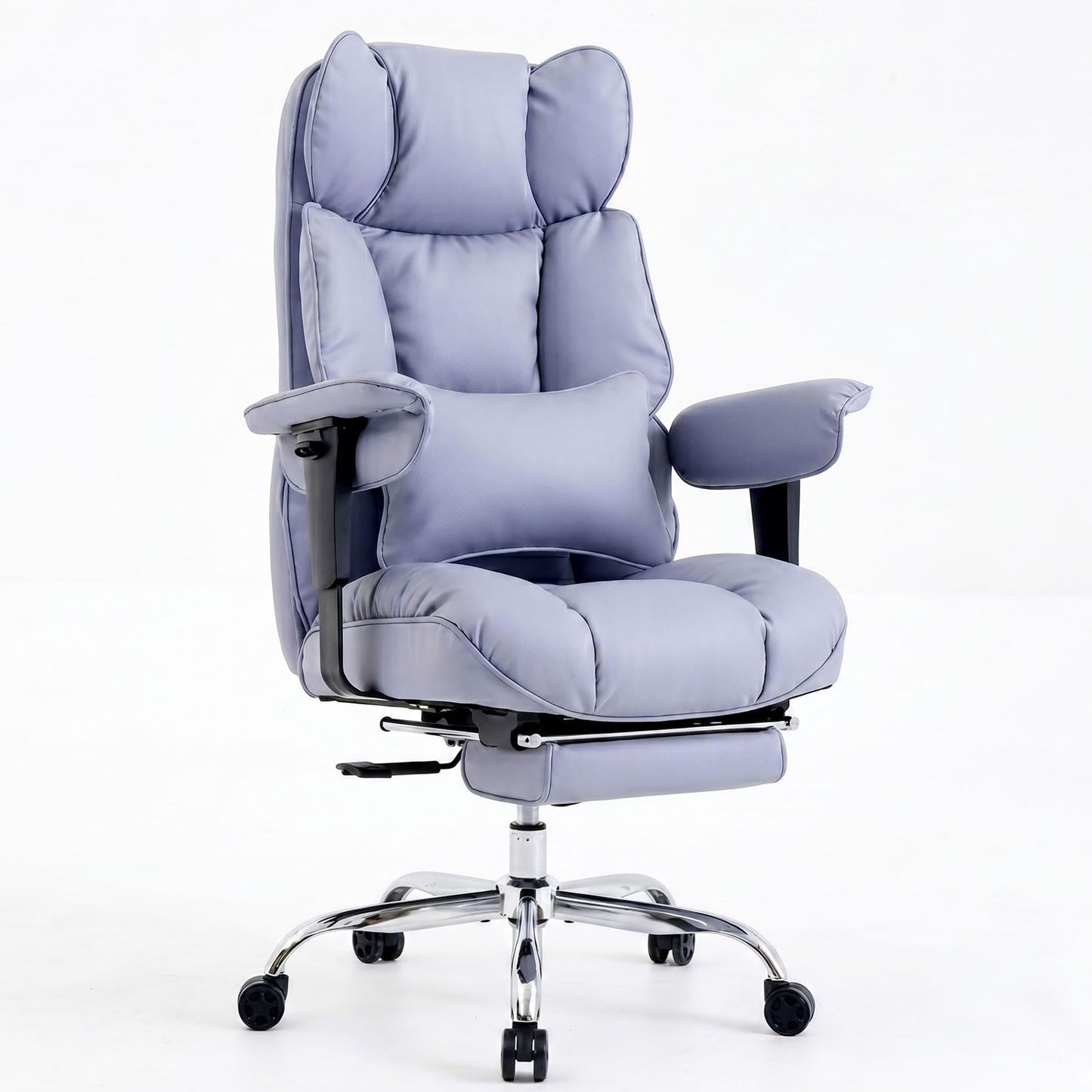 Efomao Big and Tall Office Chair 400lbs - Heavy Duty Reclining Desk Chair with Footrest, Spacious High Back PU Leather Executive Chair, Double-Layer Spring Support, Purple
