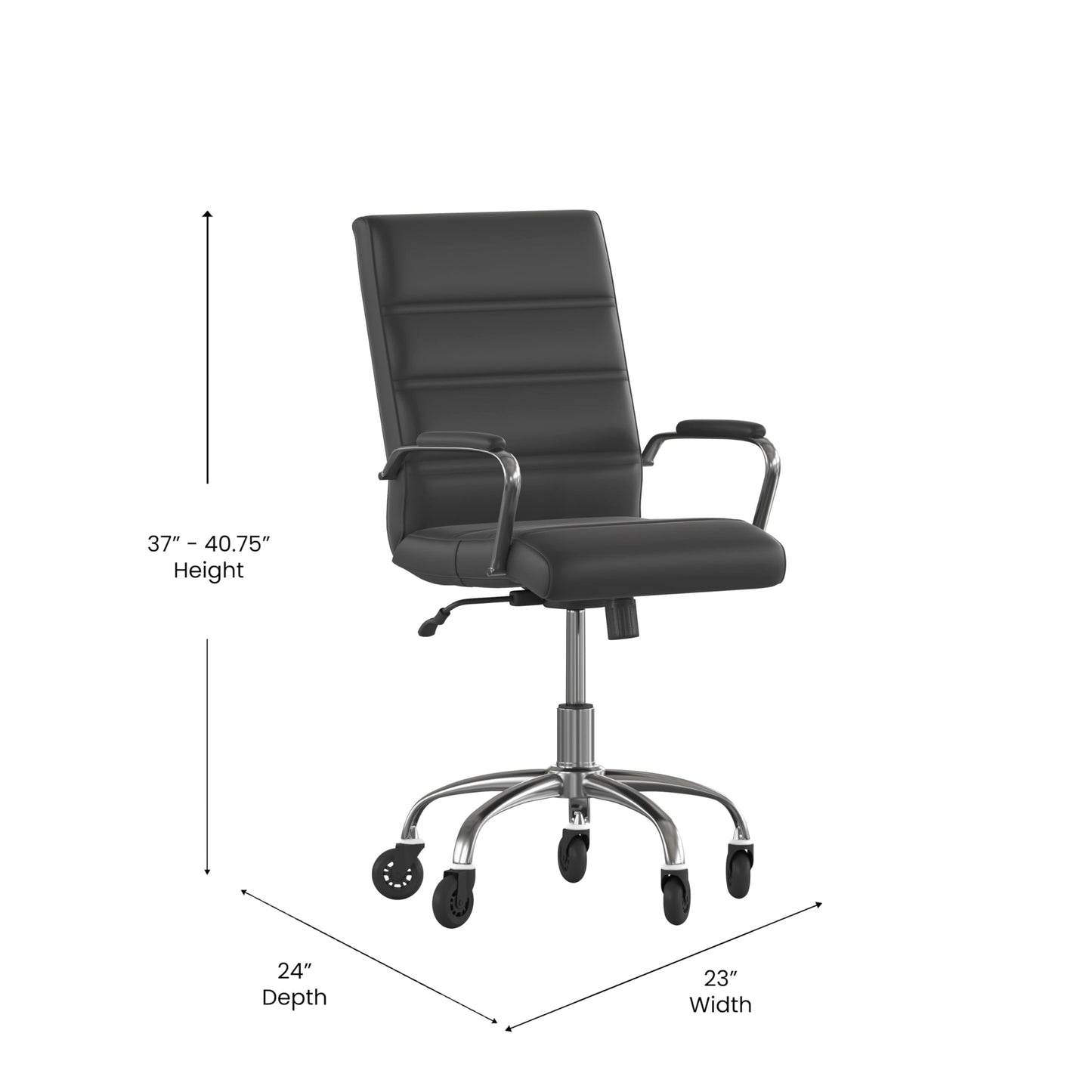 Flash Furniture Camilia Mid-Back Black LeatherSoft Executive Swivel Office Chair with Chrome Frame, Arms, and Transparent Roller Wheels