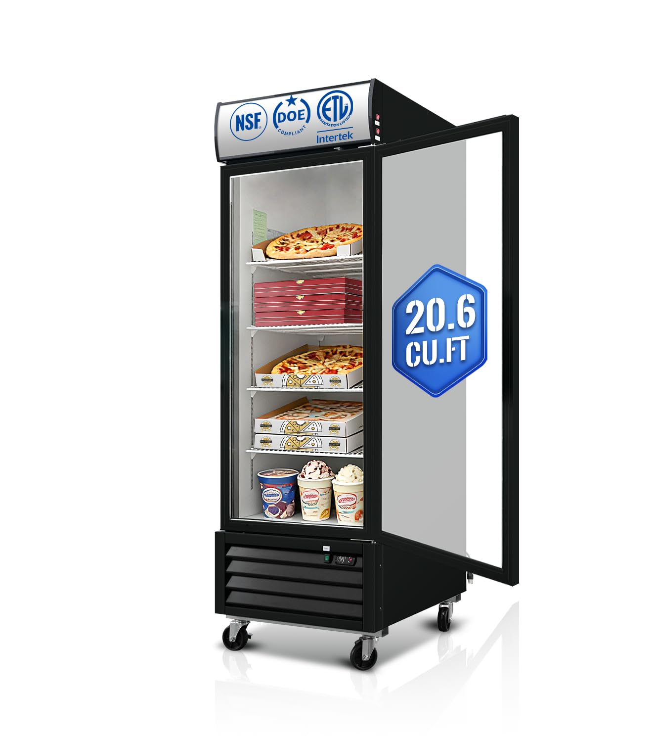 27" Commercial Display Freezer Upright, 20.6 Cu.ft Merchandiser Freezer with Triple-Pane Glass Door, -8 to -1℉, Auto Defrost, LED Sensor Light, Good Choice for Supermarkets, Cafes, Stores