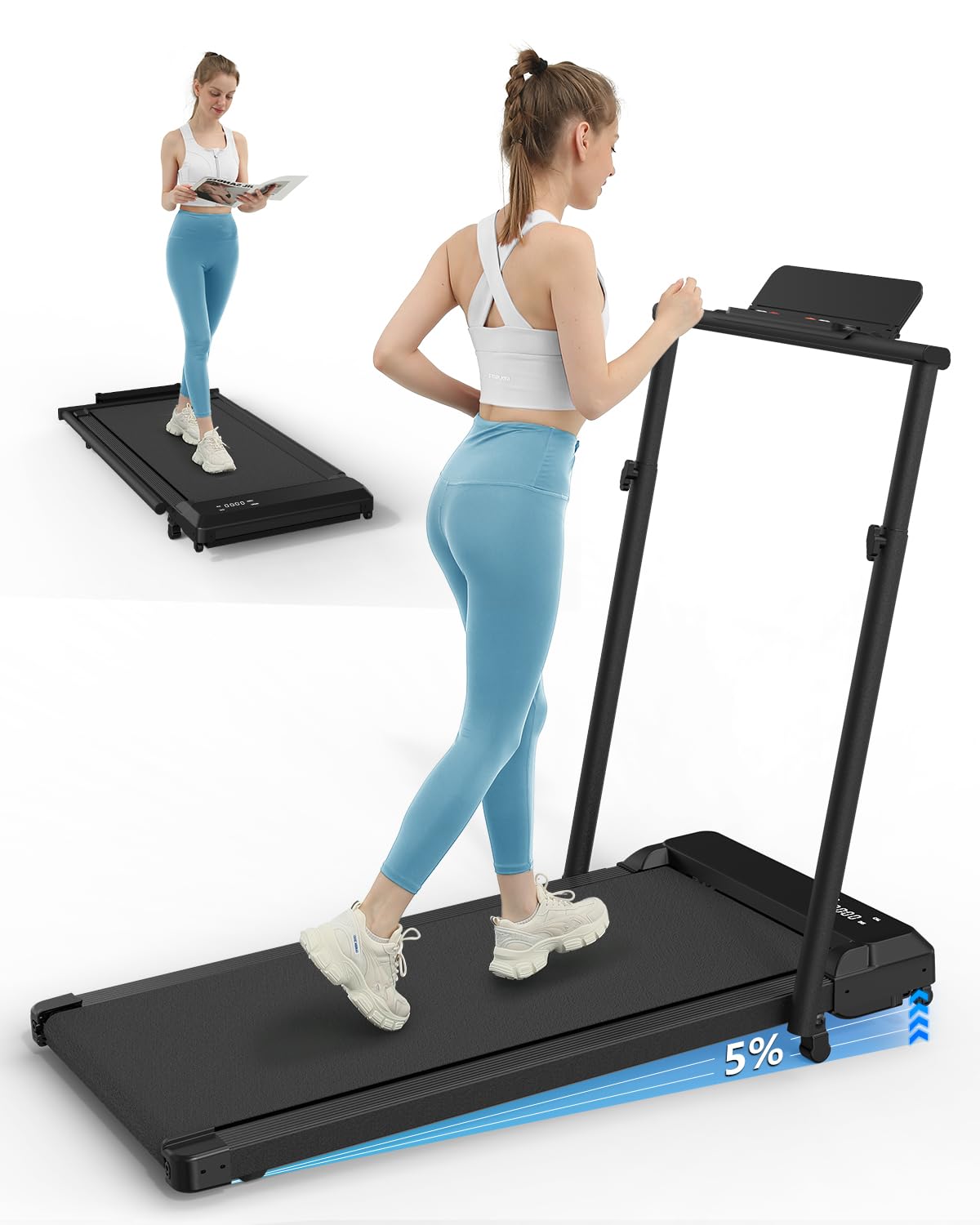 Walking Pad Treadmill with Incline,Walking Pad 300 Lb Capacity with Handle Bar, 3 in 1 Foldable Under Desk Treadmills for Home Small Office