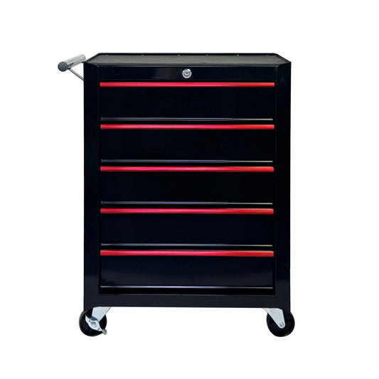 KEIKI 20 Inch Rolling Metal Tool Chest with 5 Drawers, Portable Metal Tool Box with Locking Drawers, Ball Bearing Slides Mobile Storage Cart Organizer for Garage Workshop Warehouse, Black