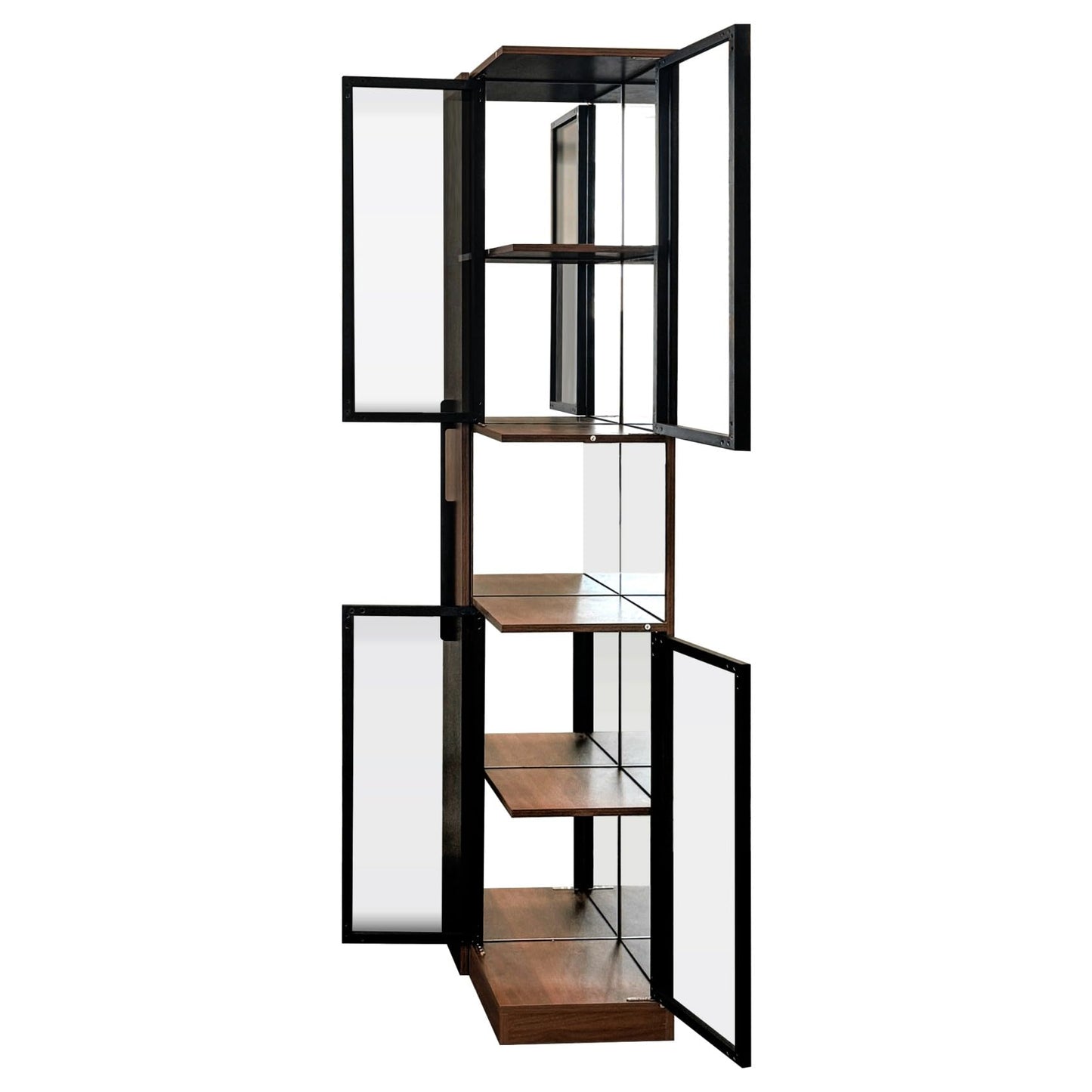 KEIKI 70" H Glass Display Storage Cabinet with Pull-Out Multi-Tier Shelf & LED Lights, Multi-Functional Curio China Collectibles Book Case Shelves Bookcase for Living Room, Home Office, Bedroom