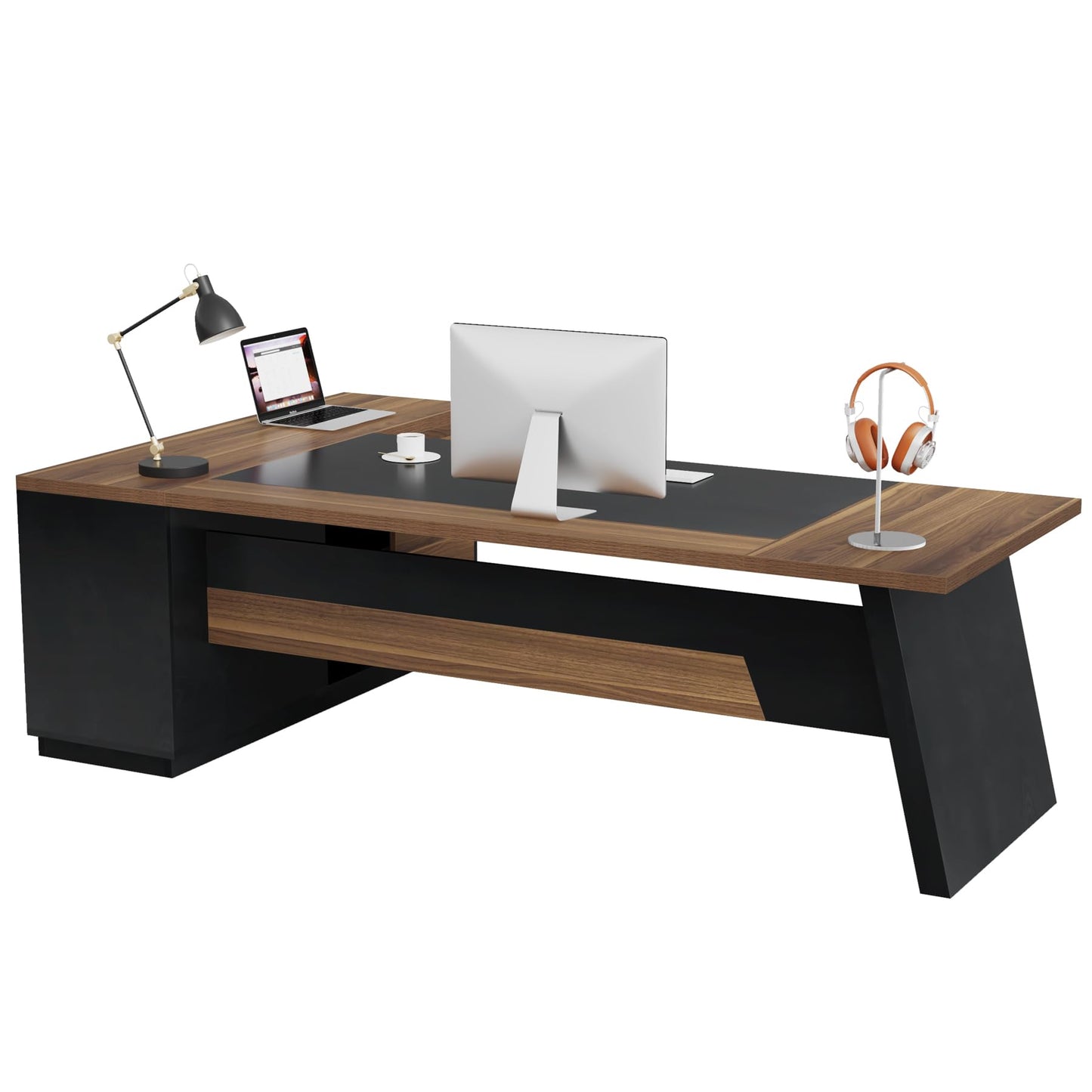 Tribesigns 78" L-Shaped Executive Desk, Extra Large Modern Office Desk with Drawers and File Cabinet, Business Furniture with Storage Shelves, Big Computer Desk for Home Office (Light Walnut + Black)