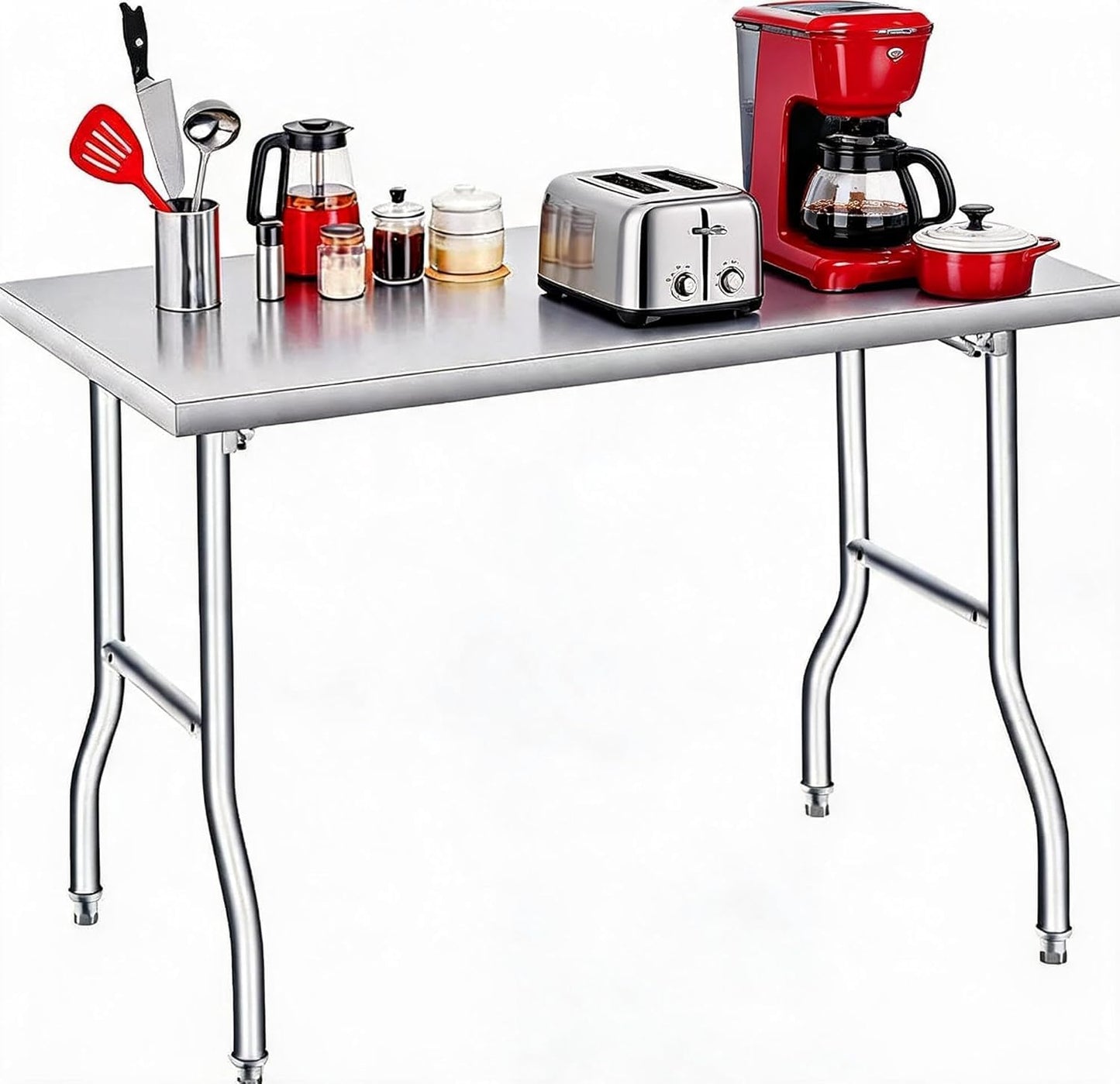 GlowSol Folding Stainless Steel Table 48 x 30 Inch, Heavy Duty Metal Foldable Prep/Work Table, 1100 LB Load Capacity, No Assembly, Portable Workbench for Kitchen, Laundry, Restaurant, Camping, Garage