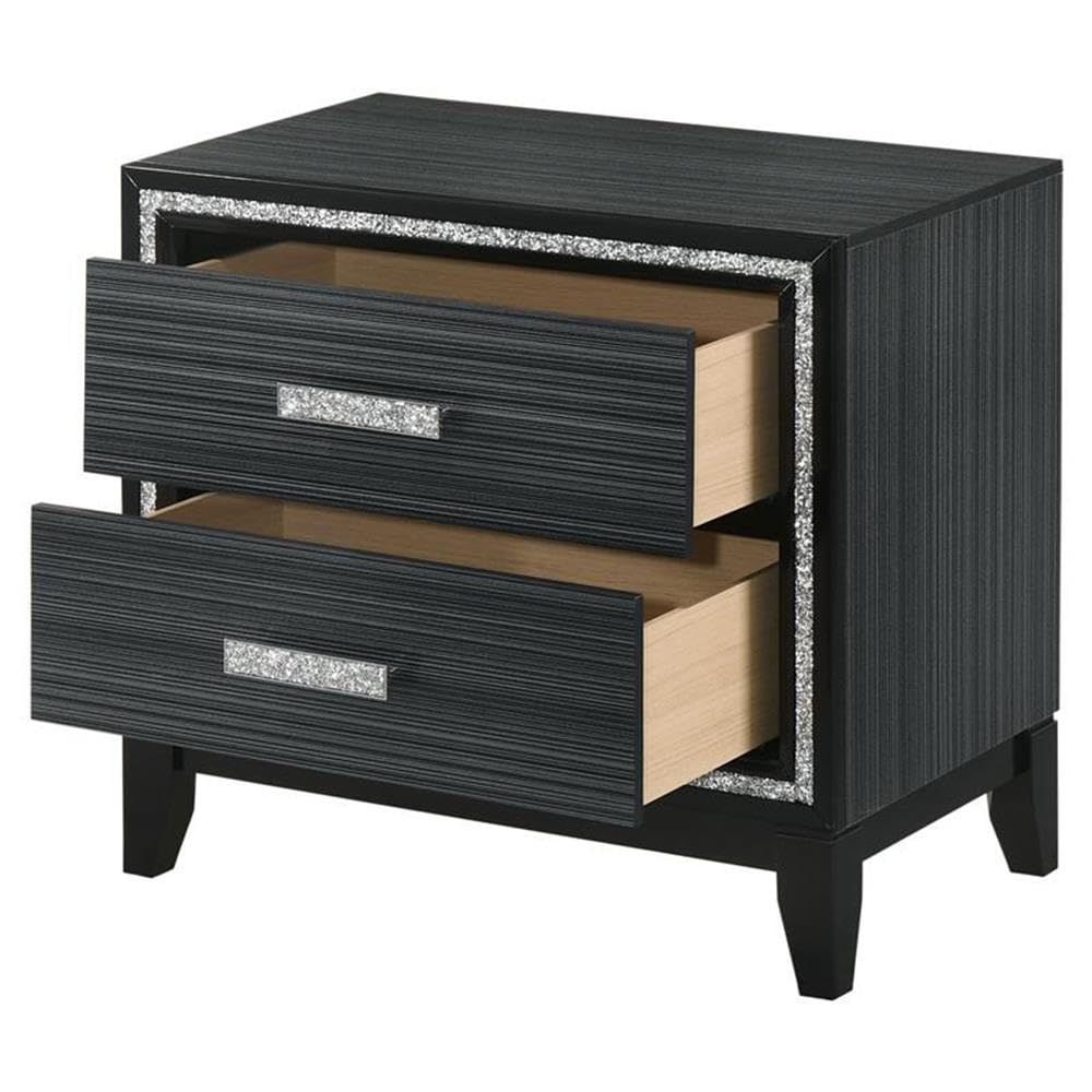 Acme Haiden Wooden 2-Drawer Nightstand with Silver Trim in Weathered Black