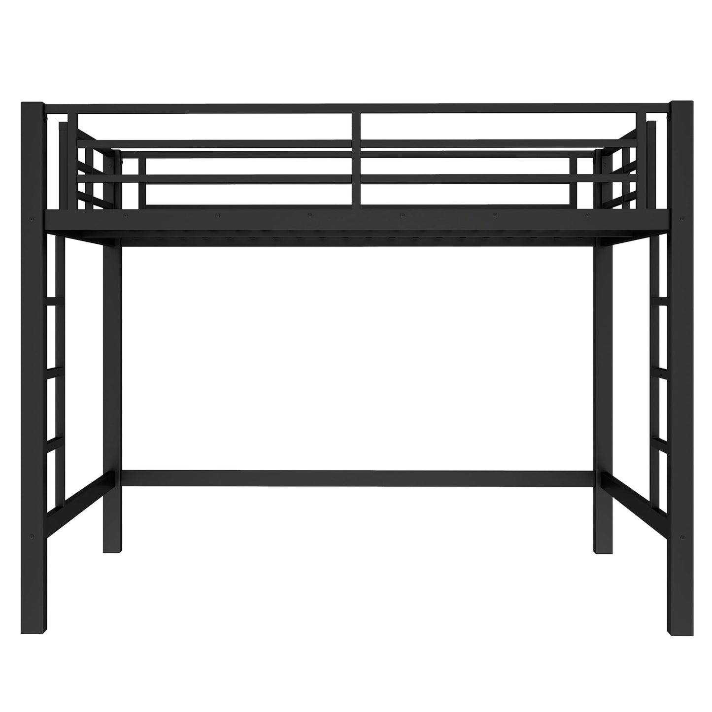 Bellemave Full Loft Bed with 2 Ladders and Guardrails, Metal Loft BedFrame for Adults, Kids, Teens, Black
