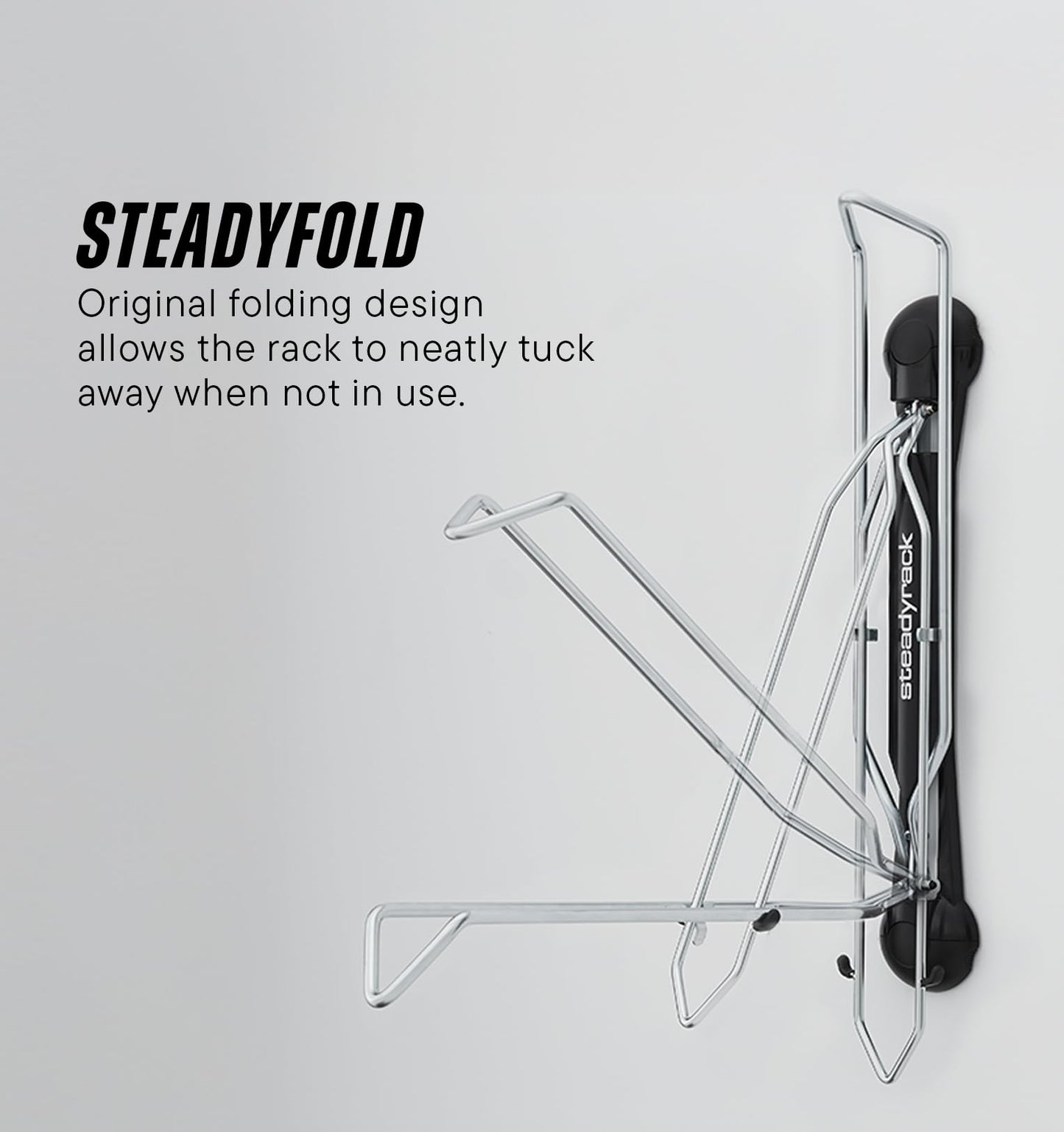 Steadyrack Bike Rack – Pivoting Mountain Bike Rack, Holds Up to 77 lbs, Fits 24"-29" Wheels, 2.1"-2.8" Tires, Foldable Wall Mount for Space-Saving Bicycle Storage - 2 Pack