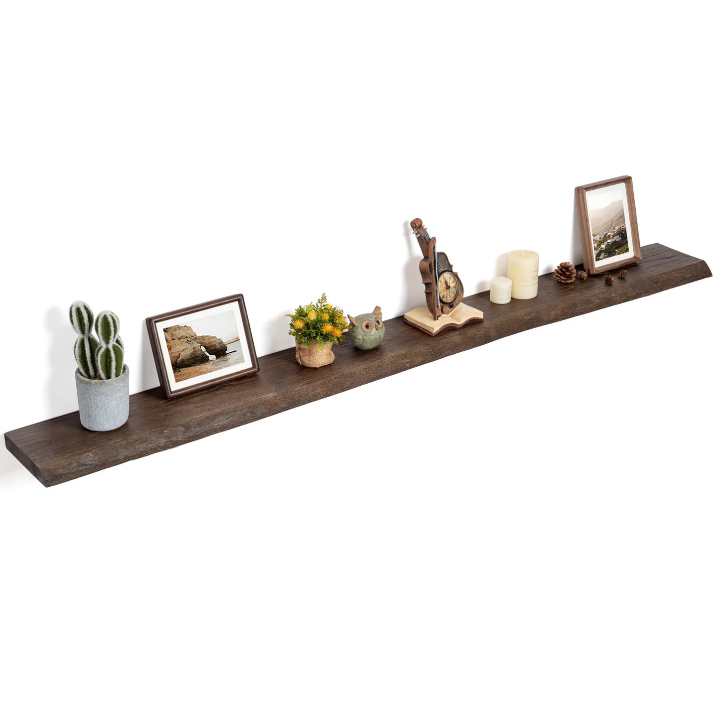 Floating Shelves for Wall Decor, Rustic Solid Elm Wood Live Edge Floating Shelves Wall Mounted, Wall Shelves with Invisible Bracket for Living Room Bathroom Bedroom Kitchen, 72 Inch, Walnut