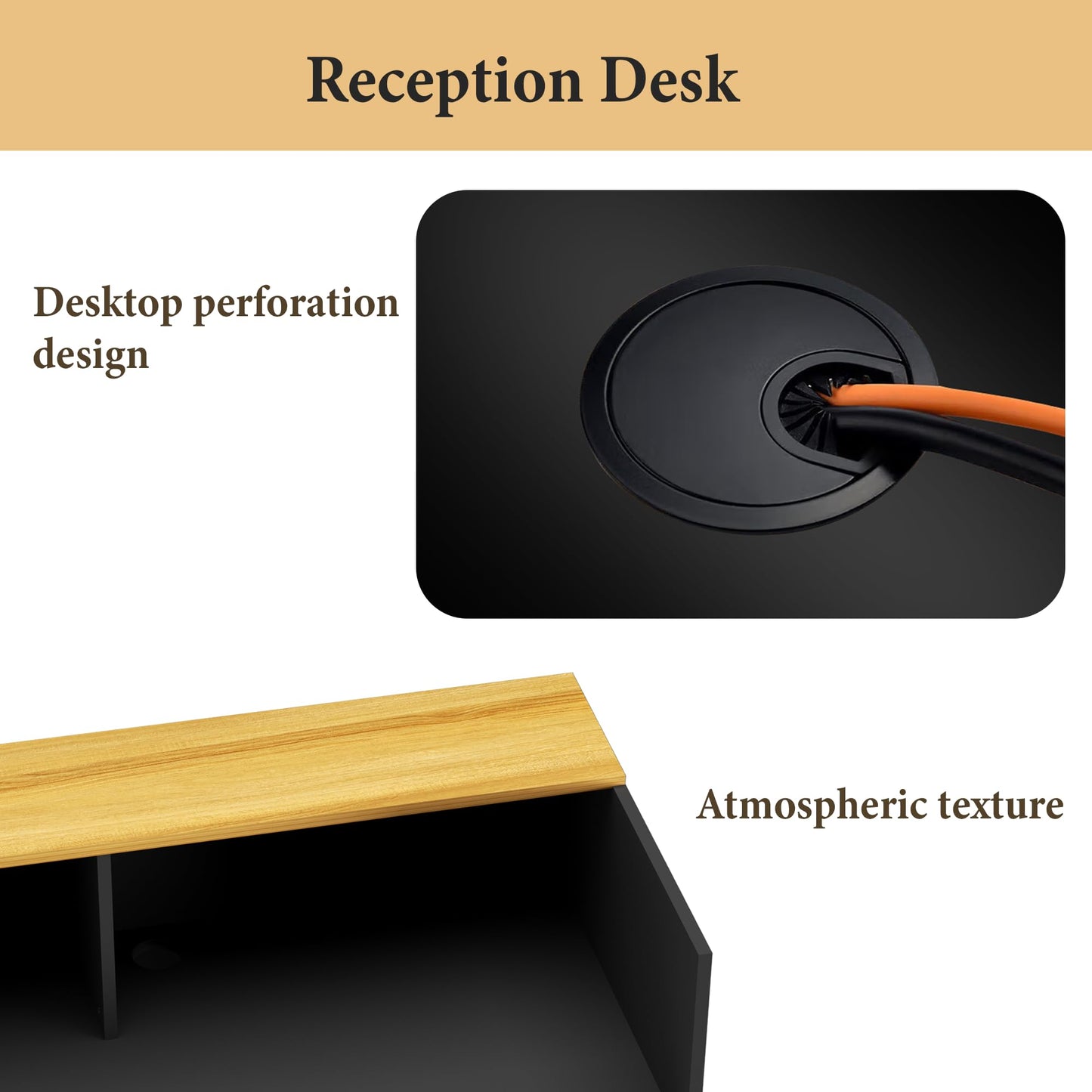NBEETISM Black L-Shaped Reception Desk – 87 Inch Commercial Front Counter with Storage Rack & Cable Grommet, Heavy Duty Receptionist Desk for Office, Salon, Hotel Lobby