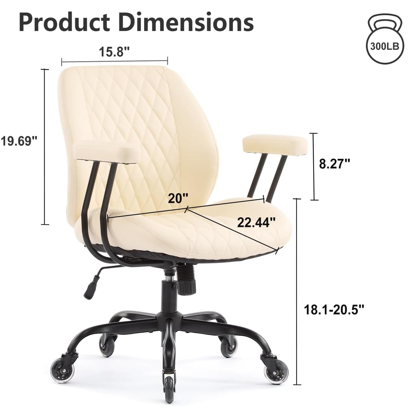 YFO Home Office Desk Chair Office Rubber Casters Ergonomic Computer Chair with Lumbar Support Adjustable Height Rolling Swivel Executive Task Armrests Chair， Cream Leather