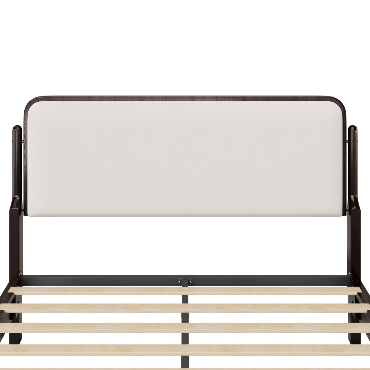 Lifezone Queen Bed Frame with Upholstered Headboard, Solid Wood Bed Frame Queen Size with Ergonomic Design Headboard, Wood Slats Support, Noise-Free, Easy Assembly,No Box Spring Needed, Walnut