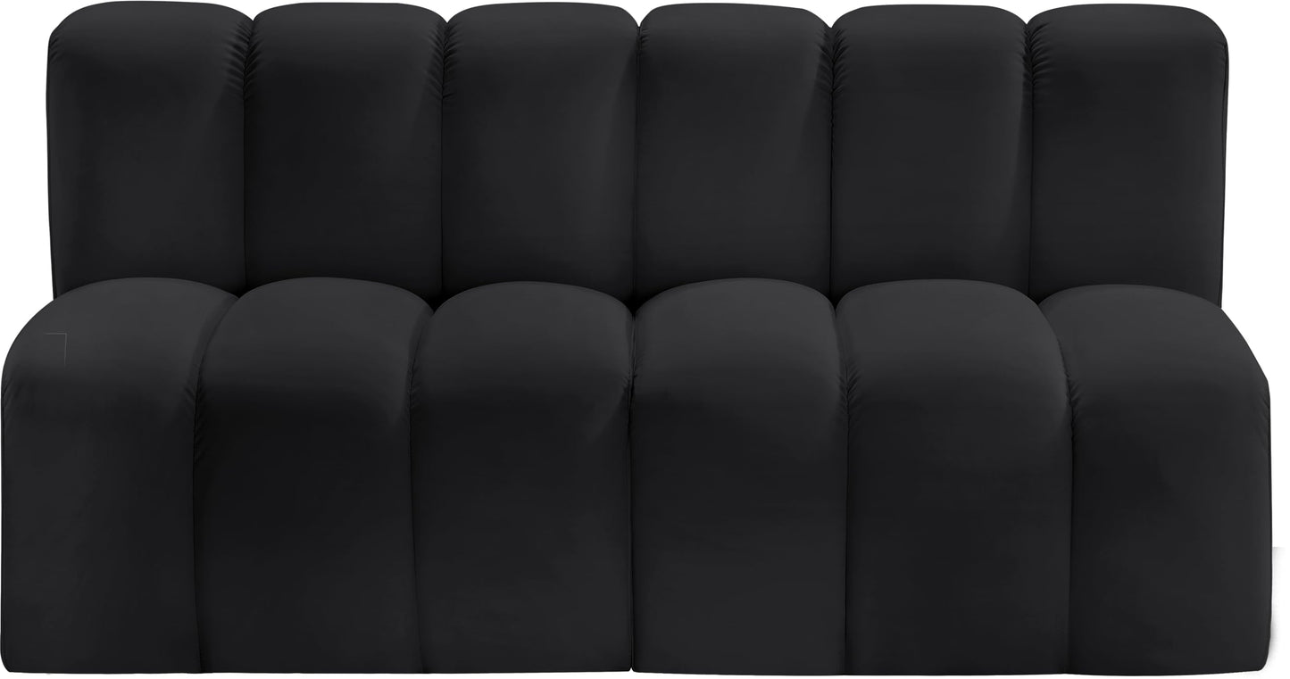 Meridian Furniture 101Black-S2A Arc Collection Modern | Contemporary Modular Sofa with Soft Black Vegan Leather, Deep Channel Tufting, Modular Design, 60" W x 31" D x 30" H, Black