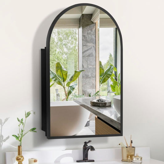 Movo 20 x31 Inch Arched Black Medicine Cabinet with Mirror,Metal Framed Wall Mounted,Recessed Medicine Cabinets for Bathroom,Bathroom Mirror Medicine Cabinet with 2 Removable Shelves
