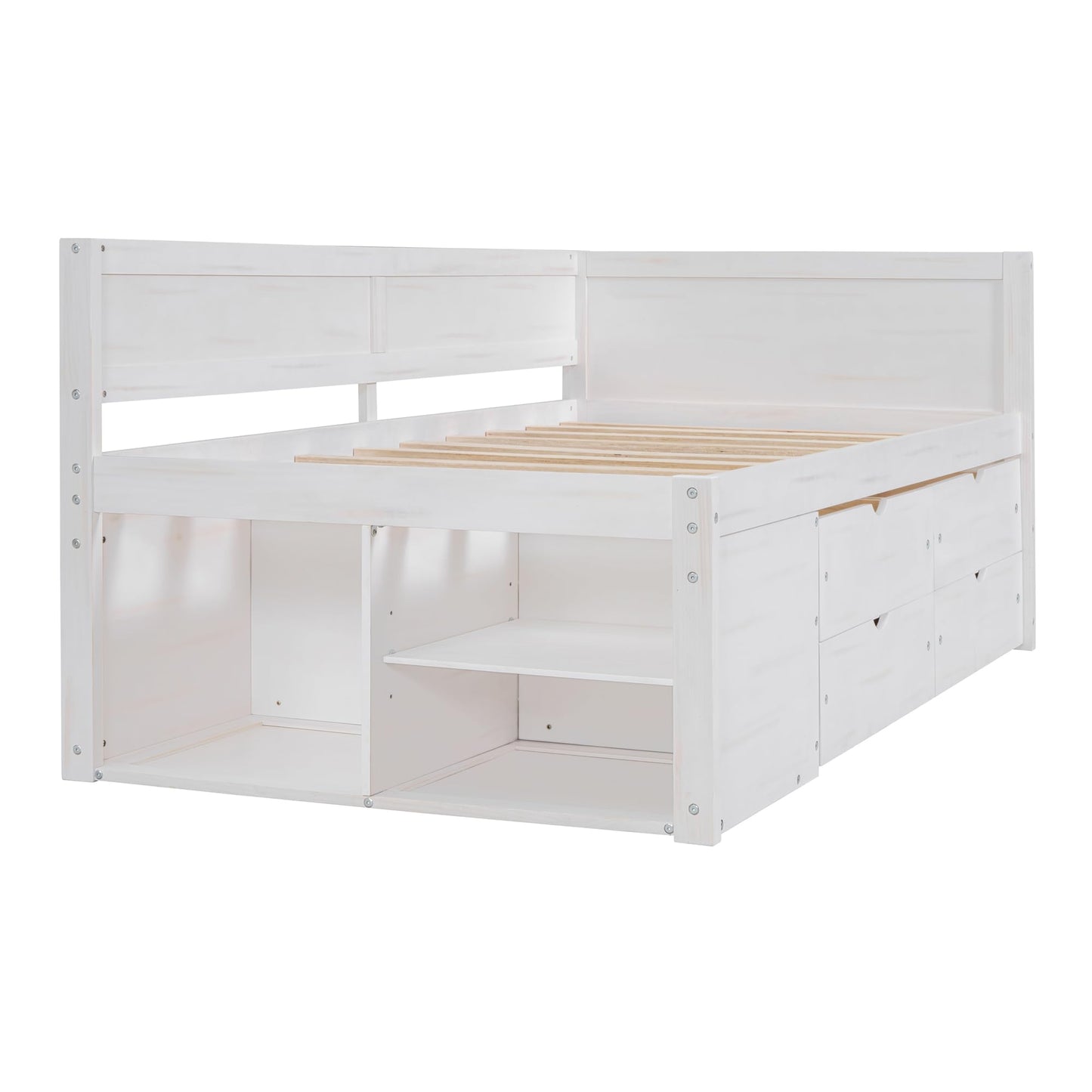 Merax Twin Daybed with Drawers and Shelves, Wooden Storage Daybed Frame with Pull Out Drawers, Twin Size Platform Bed for Guest Room, Small Space, No Box Spring Needed, White