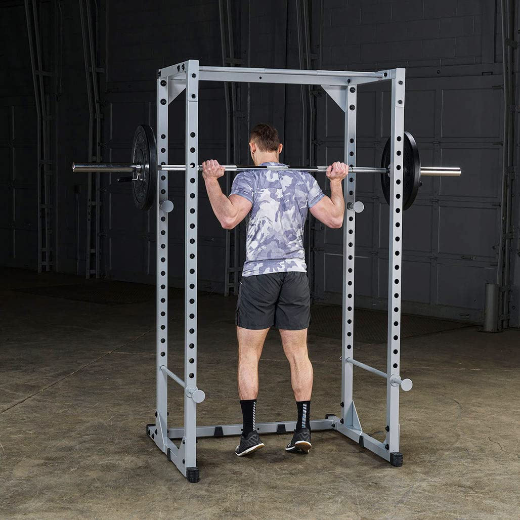 Body-Solid Powerline Adjustable Power Rack - 18-Level Strength Training Heavy-Duty Steel Frame with Safety Rods and Chin-Up Bar for Home Gym, Silver (Gray)
