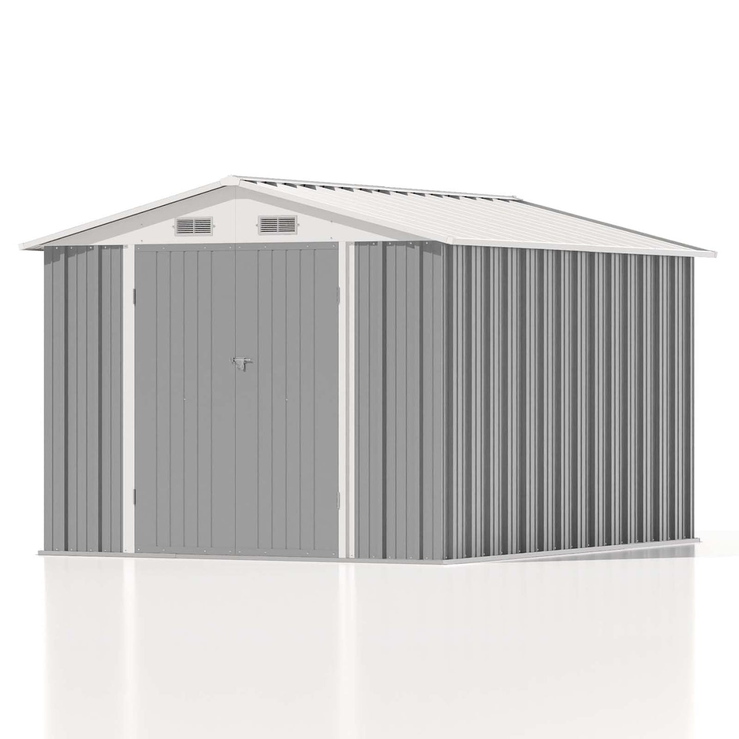 Patiowell 8x10 FT Outdoor Storage Shed, Large Garden Tool Metal Shed with Sloping Roof and Double Lockable Door, Outdoor Sheds for Backyard Garden Patio Lawn,Grey