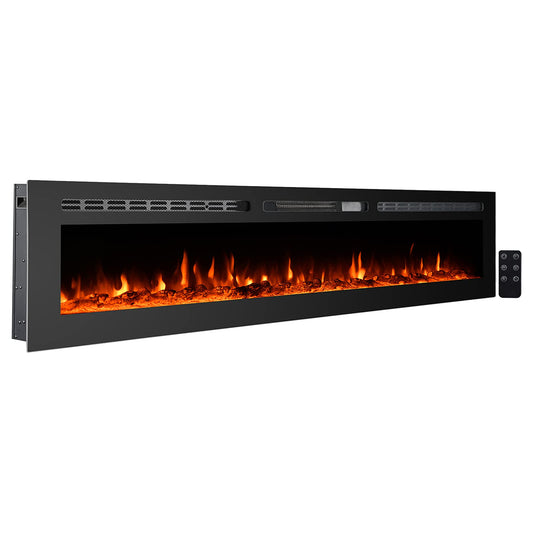 CharaVector 80 inch 750W/1500W Electric Fireplace Inserts with Remote Control in Wall Mounted, Energy Saving LED Insert Fireplace Heater Indoor Glass View with Remote Control & Touch Screen, Black