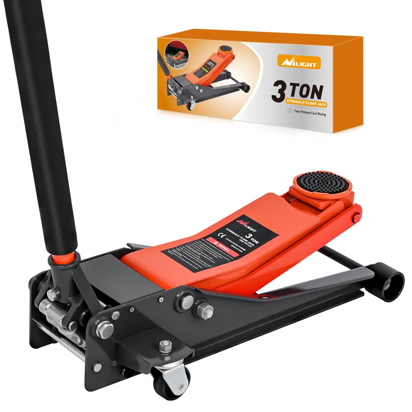 Nilight 3 Ton Floor Jack, Low Profile Car Hydraulic Jack with Dual Pistons Quick Lift, 2.95"-19.88" Lifting Range