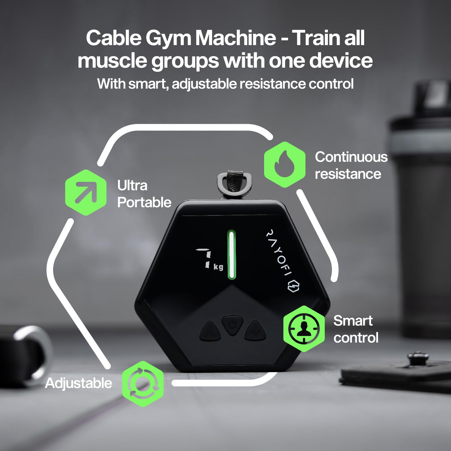 Rayofi GO-Tone Portable Cable Gym, 7-66LB Adjustable Resistance Band, App & Bluetooth Connection， Multifunctional Fitness Equipment, Suitable for Home & Travel (Silver)