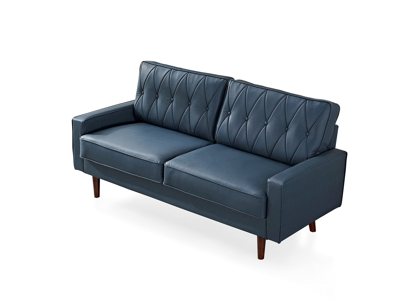 Container Furniture Modern Style Faux Leather Sofa with Elegant Round Tapered Legs and Button Tufted Backrest Perfect for Living Room, Bedroom or Home Office, 69.3’’ Wide, Blue