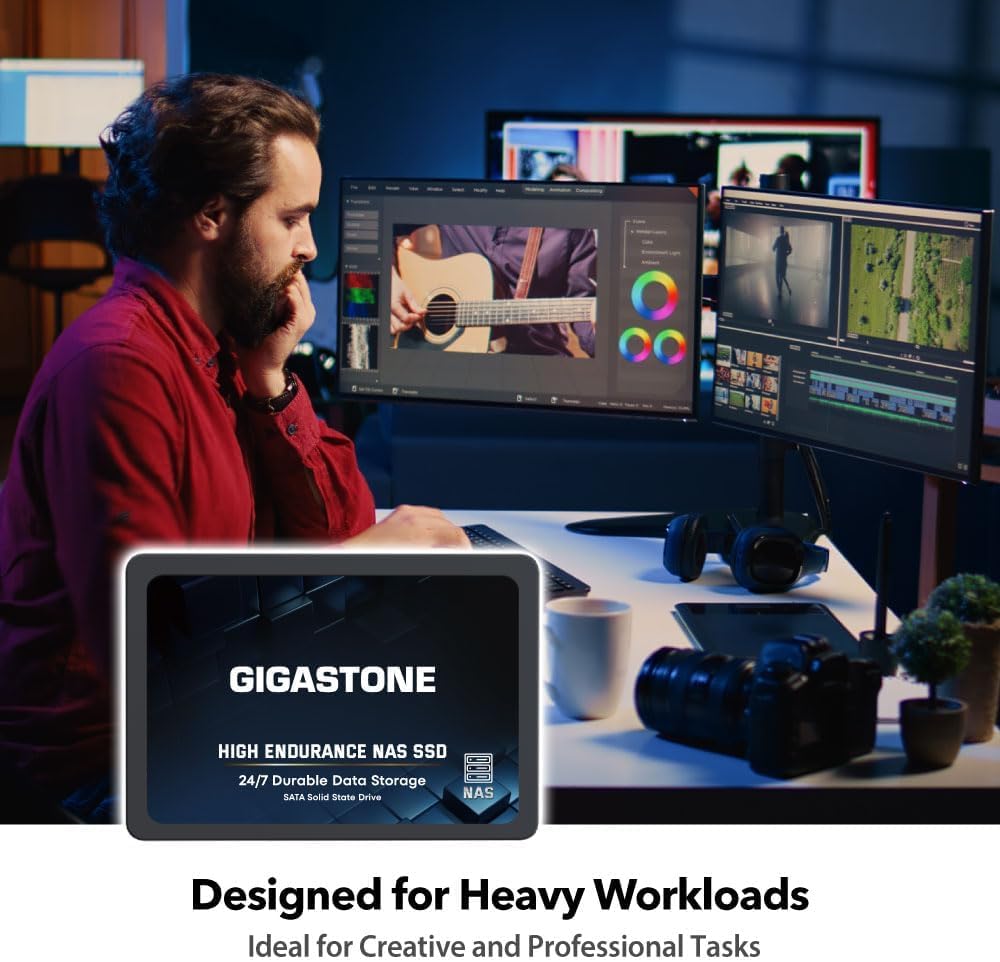Gigastone 【NAS Only】 2TB NAS SSD – High Endurance 3D TLC SATA III 6 Gb/s 2.5″ Internal Solid State Drive, Up to 550 MB/s