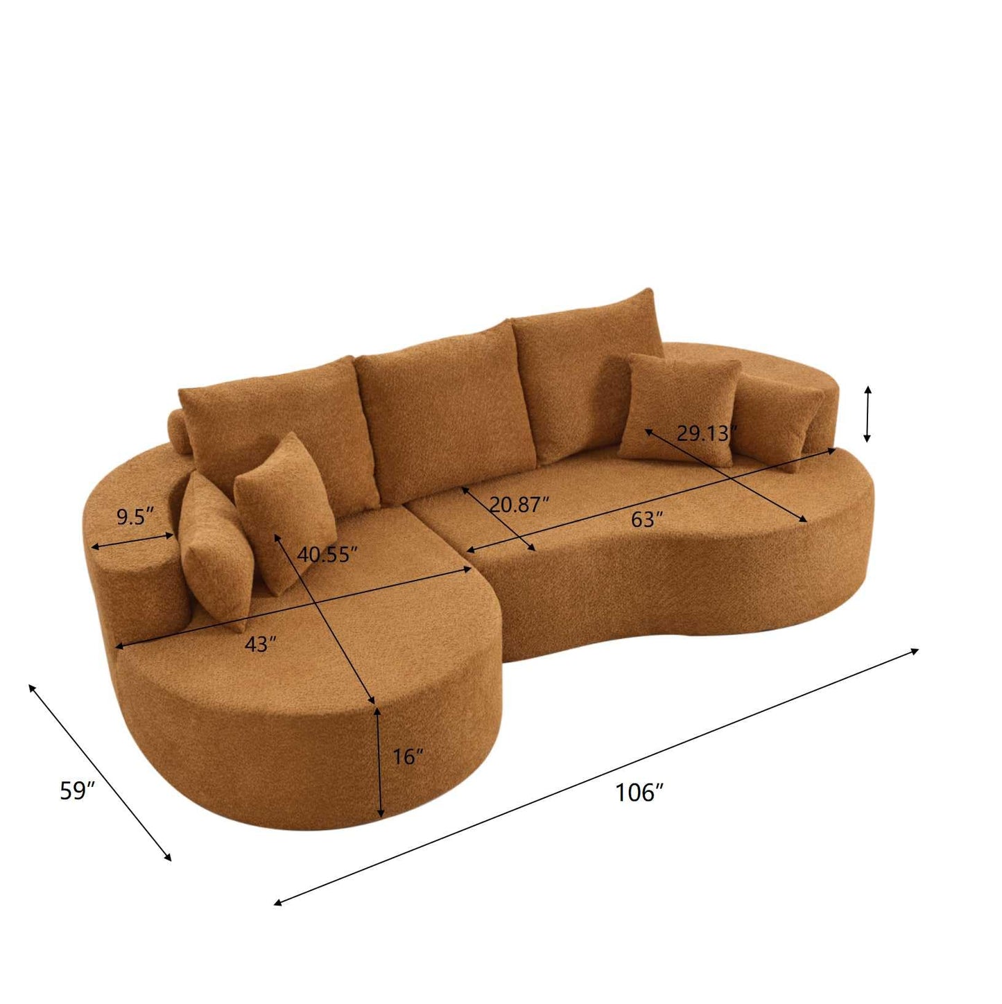 Christopher Knight Home Carden 106" Curved Modular Sectional Sofa, Fabric Upholstered Comfy Sofa Couch with Chaise Lounge, Modern Cloud Couch with Deep Seat, No Assembly Required, Browish Orange
