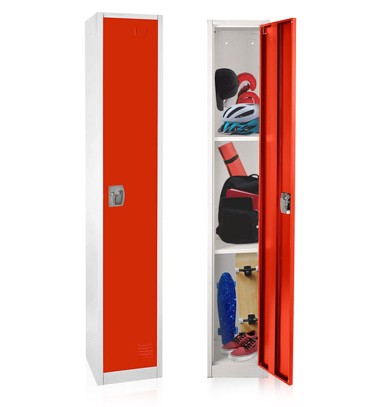 AdirOffice Large Steel Metal Storage School Locker- Single Tier Free Standing Storage Compartment - Secure Colorful Spacious Organizer Perfect for Academic and Commercial Use (Red)