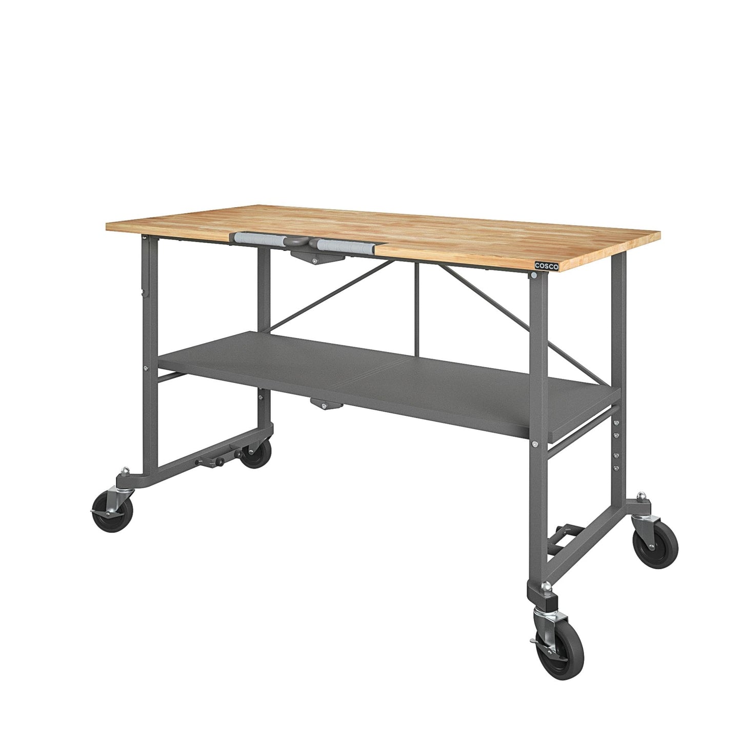 COSCO SmartFold Butcher Block Portable Workbench/Folding Utility Table (Gray Steel Frame)