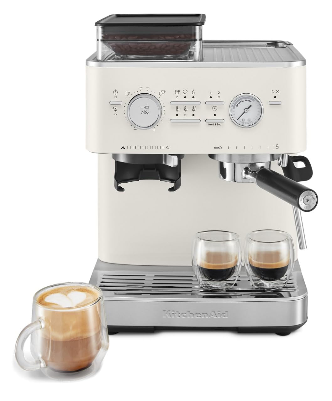 KitchenAid Semi Automatic Espresso Machine with Burr Grinder, 2.5L, KES6551PL, Porcelain White