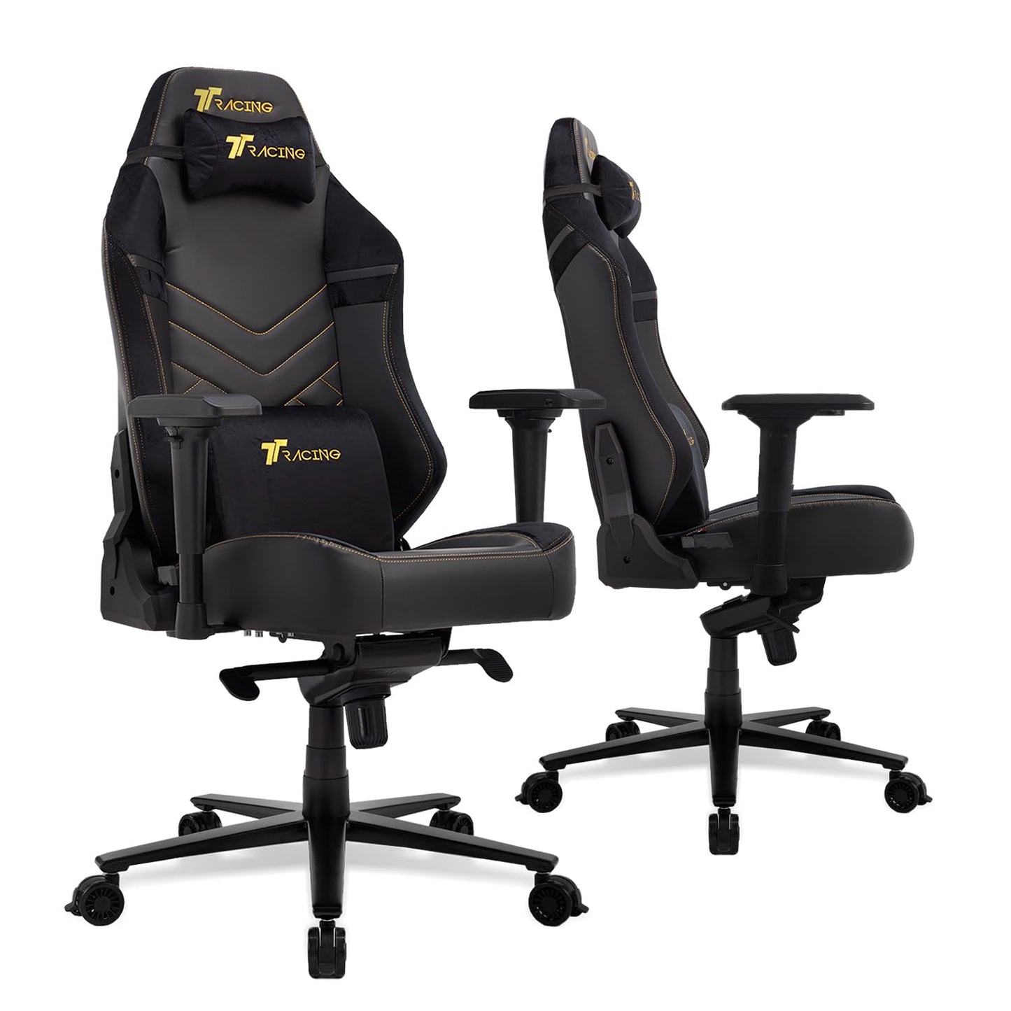 TTRACING Maxx Ergonomic Gaming Chair - Big and Tall PC Computer Desk Chair for Adults, 440 lbs Heavy Duty Aluminum Base, 4D Armrests, 155 Degree Recline, PU Faux Leather and Velour, Royal Black