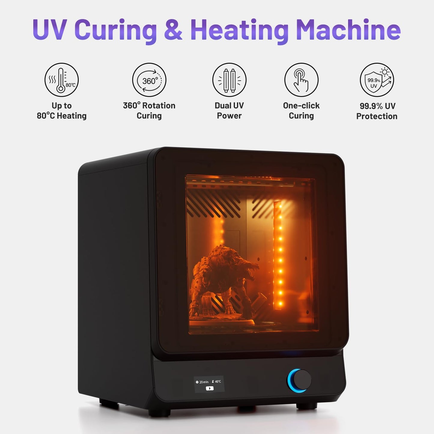 HeyGears Resin Curing Machine, Dual-Wavelength UV Light Cure Station with 80°C Heating & 360°C Rotating & Two Curing Modes, Compatible with Reflex RS Turbo, Reflex RS, Reflex, Reflex 2